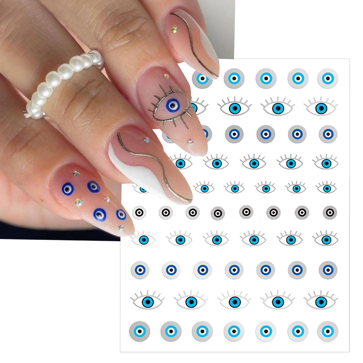 6 Sheets Halloween Eye Nail Art Stickers 3D Self Adhesive Gold Silver Nail Stickers Gothic Eye Nail Decals Star Sun Nail Art Supplies Halloween Holiday Nails Supply for Women DIY Manicure Kit