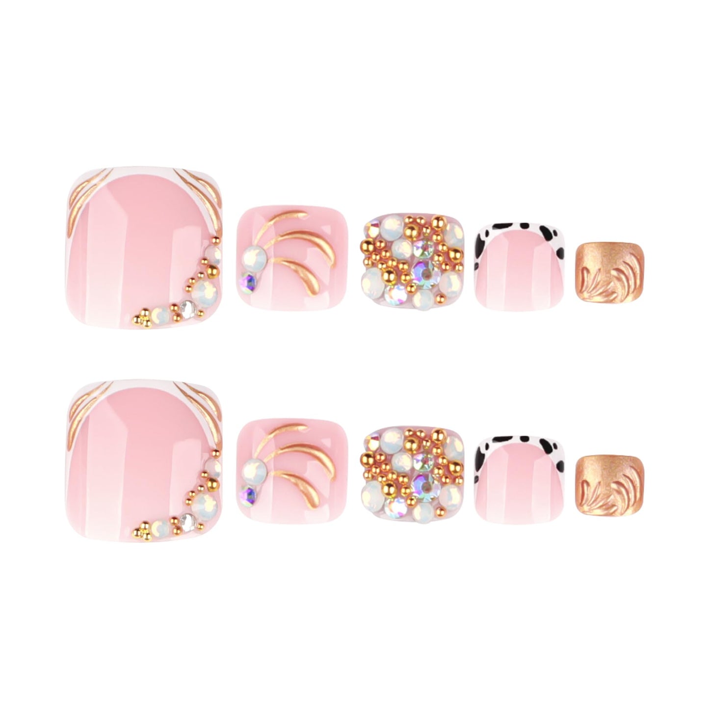 French Tips Press on Toenails Gold Bead Fake Toenails Pearl Toe Nails Press ons Short Square False Toenails Reusable Nude Full Cover Acrylic Stick on Toe Nails Summer Nail for Women Manicure Art 24pcs