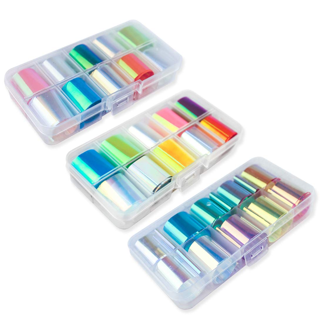 Glass Nail Foil Stickers, 30 Rolls Glass Fragments Nail Art Foils Stickers Paper, Aurora Laser Design Nail Wraps Decals DIY&Salon Manicure Accessories