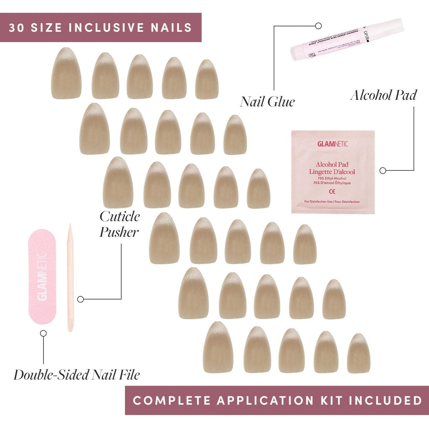 Glamnetic Press-On Nails Bundle - Honey Bun, Fall Mauve & Think Pink | Nude Velvet Sparkly Short Almond Fake Nails | Muted Blush Mauve Short Oval False Nails | Light Pastel Pink Short Oval Nails