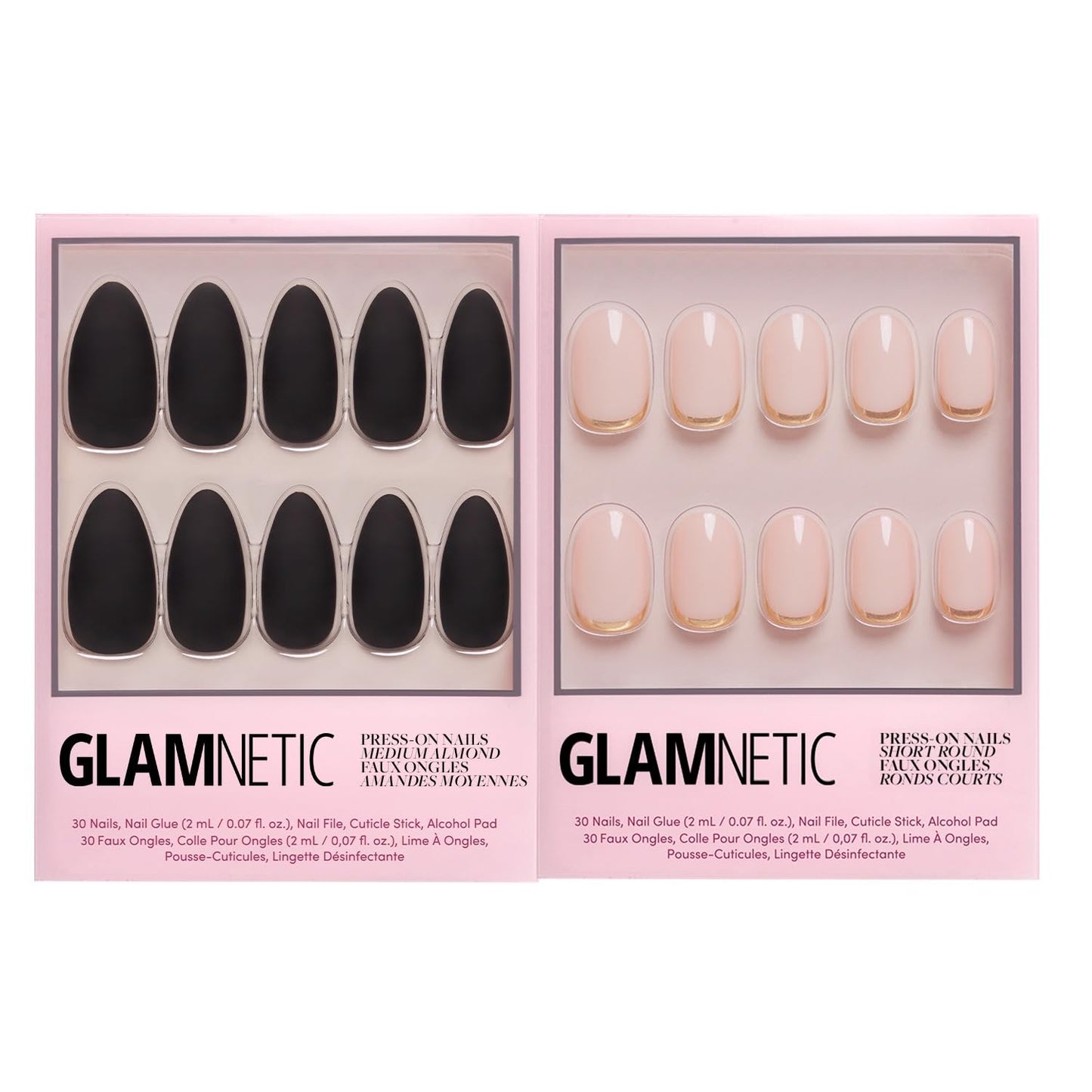 Glamnetic Press-On Nails Bundle - Red Bottom & Goal Digger | Red Accent Dual Side Medium Almond Fake Nails | Natural Short Round False Nails with Gold Foil | Durable, Salon-Quality Nail Kits