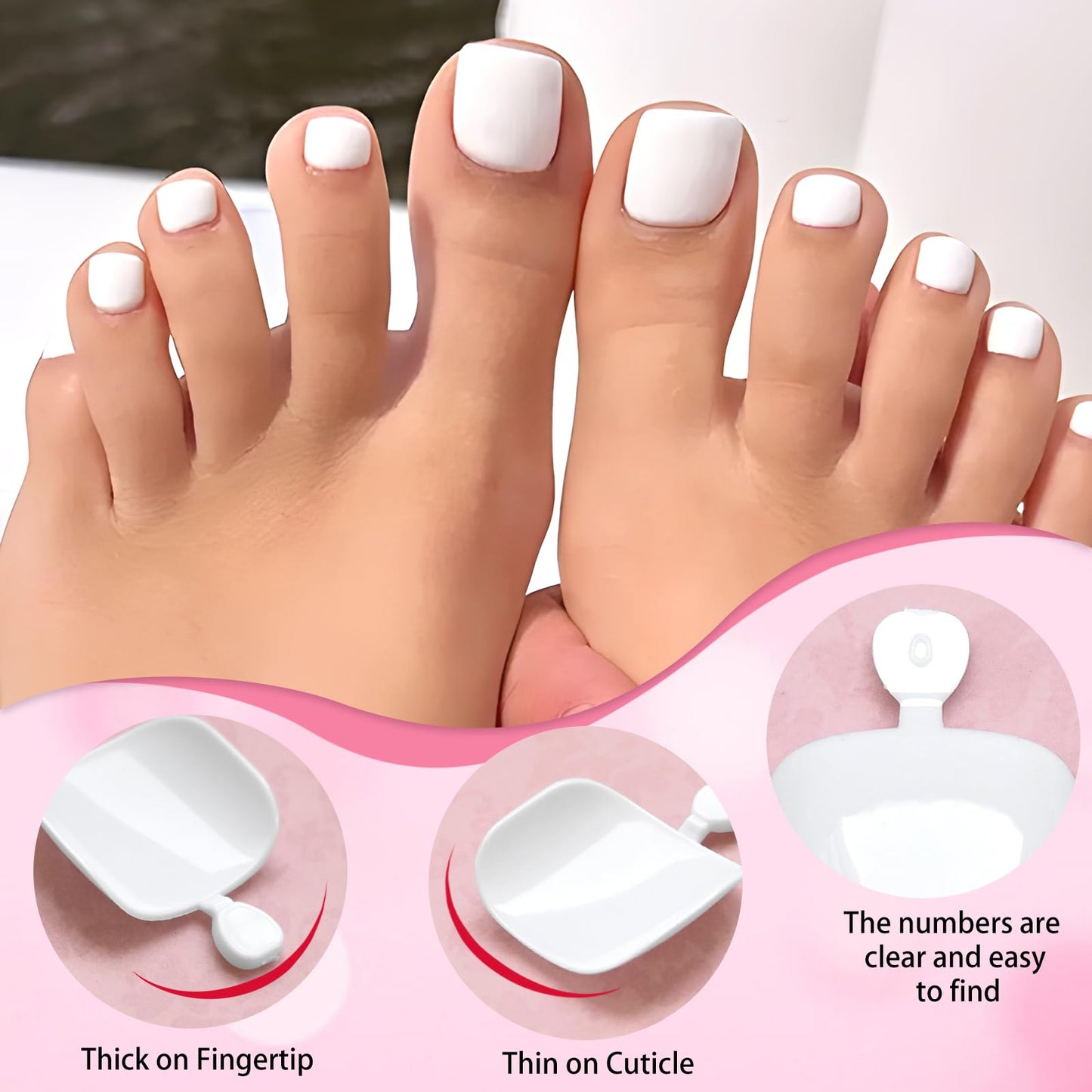 LoveOurHome 120pc White Press on Toenails Women Fake Toe Nails with Tabs, White Fake Toenails Press on Toes Nails Glue on Toenail Acrylic Toe Nail Tips Artificial False Toenail for Women Girls