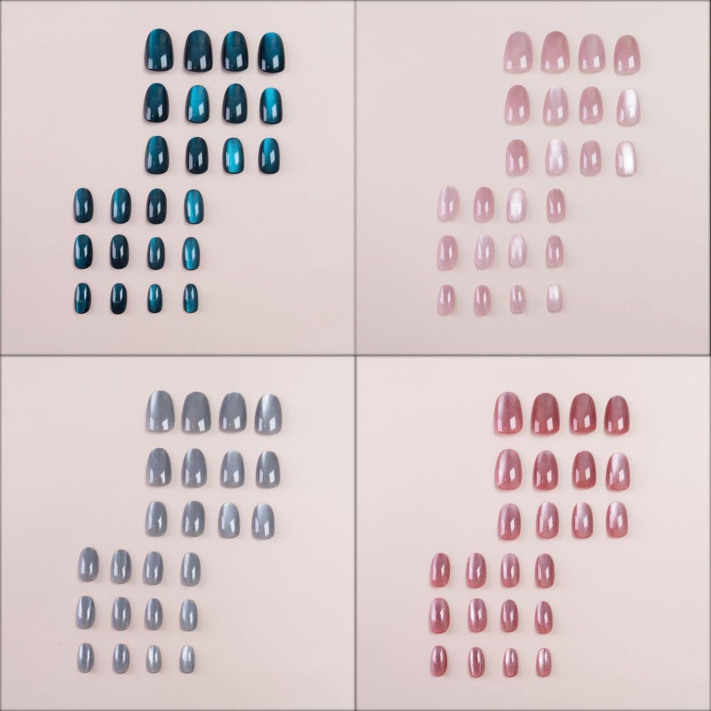 4 Packs（96Pcs）Oval Press on Nails Short Fake Nails Glitter False Nails Acrylic Nails Oval Nails Press ons Glossy Glue on Nails Full Cover Stick on Nails for Women Girls