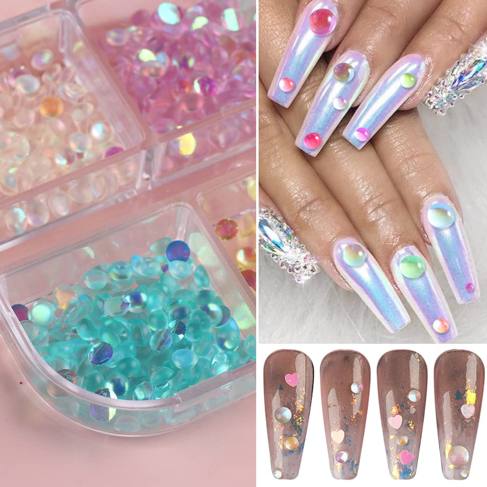 Aurora Mermaid 3D Bubble Beads Nail Charms, 6 Grids Mixed Color Crystal Gems, Flatback Rhinestones for DIY Nail Art