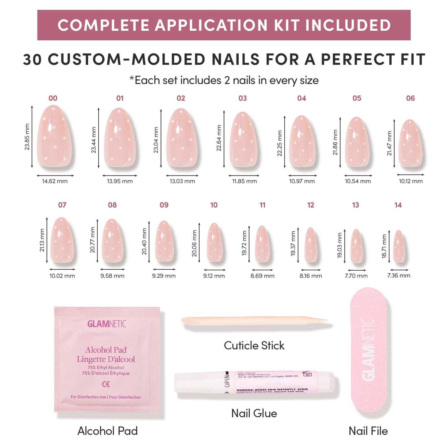 Glamnetic Press-On Nails Bundle - Sugar Glazed, Clouded & Mrs. | Medium Oval Fake Nails with White Polka Dots & Glazed Finish | Medium Almond Milky White Fake Nails | Short Almond Glazed French Tips