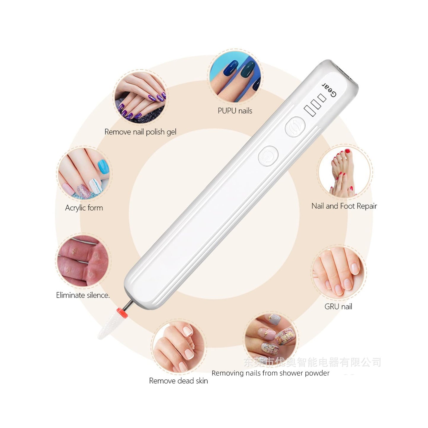 QCBF Portable Nail Polish Drill Grinder, Rechargeable Electric Nail File Machine for Acrylic Nail Gel Polishing Removal, Cordless Electric Nail File with Drill Kit for Nail Salon Home, White