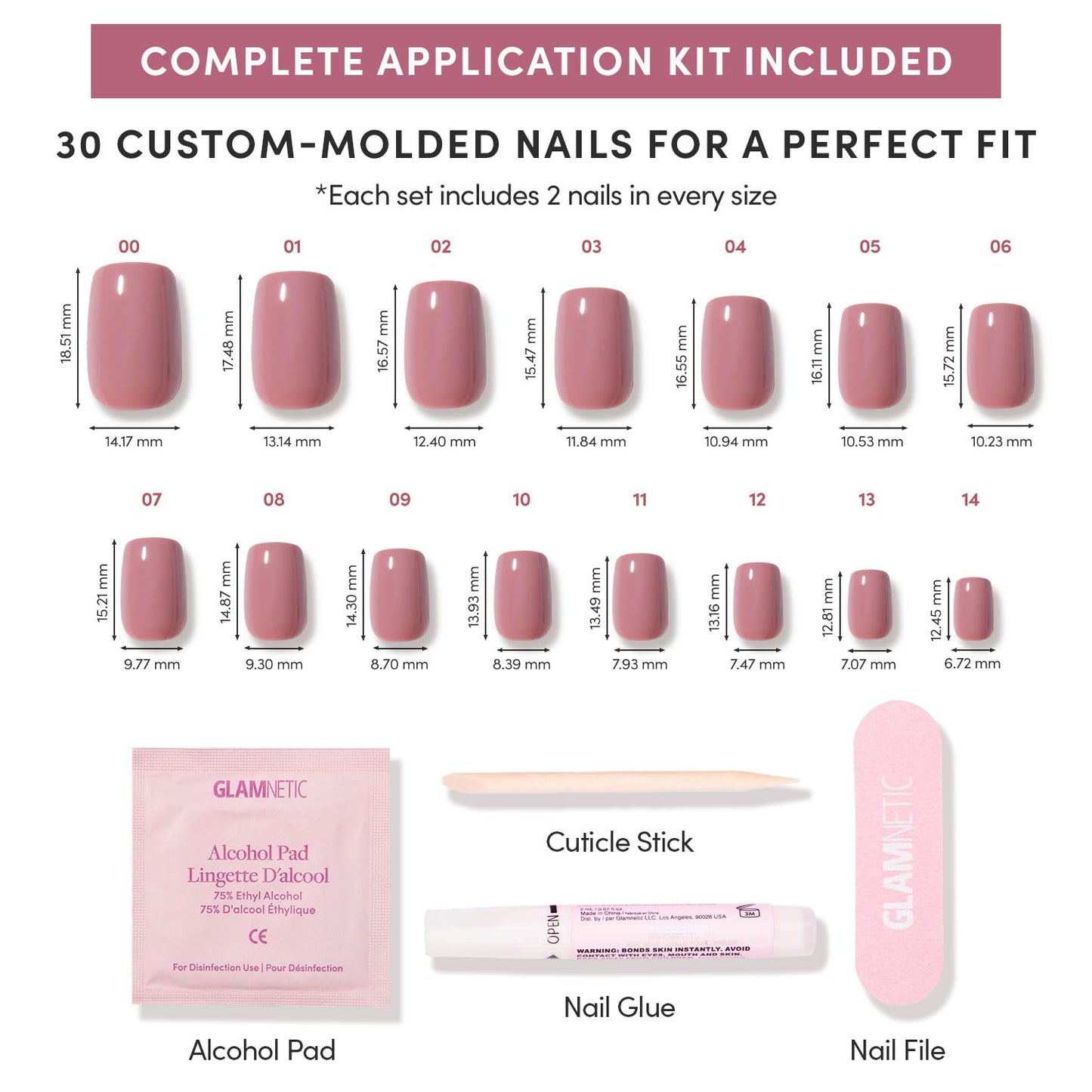 Glamnetic Press On Nails - Short Squoval Fake Nails, Muted Mauve Purple Nails, Mauve On | 15 Sizes - 30 Nail Kit with Glue | Gift for Mom