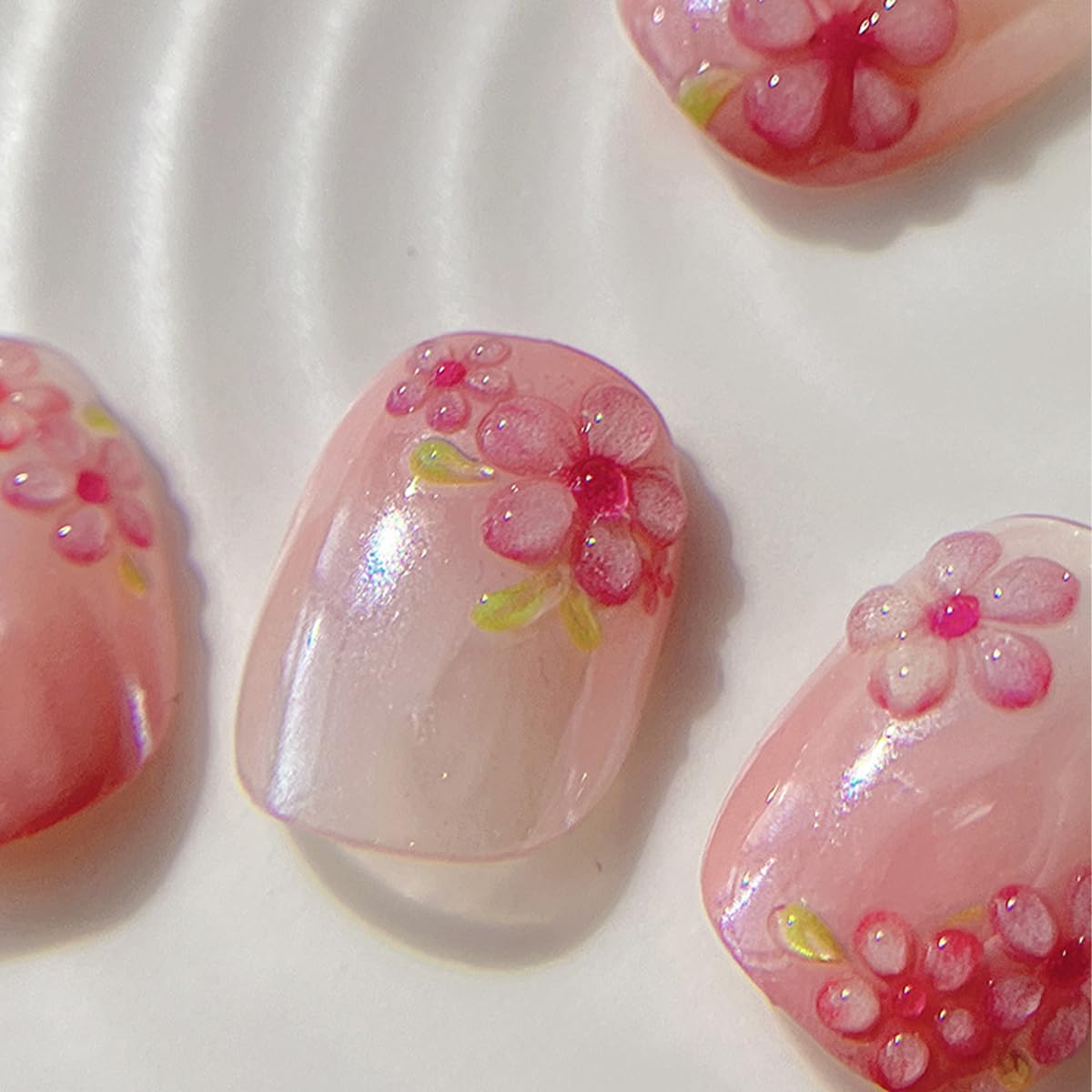 1 Sheet Pink Flower Nail Art Stickers Decals 5D Embossed Cherry Blossom Nail Stickers Exquisite Self-Adhesive Floral Nail Decals Spring Nail Art Design Stickers Supply for Women Acrylic Manicure