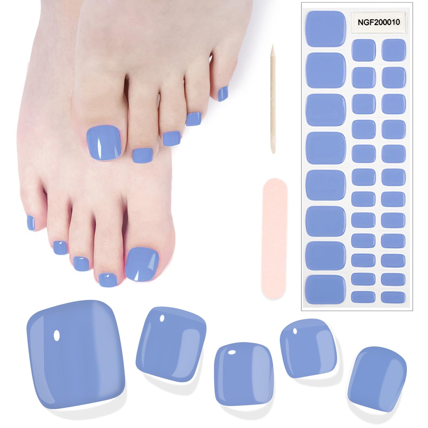 SILPECWEE Semi Cured Gel Nail Strips, Toenails Stickers Full Nail Wraps UV Light Required, Salon Quality, Easy to Apply & Remove, Toenail Strips for Women Girl (Dreamy Sky Red - 32PCS)
