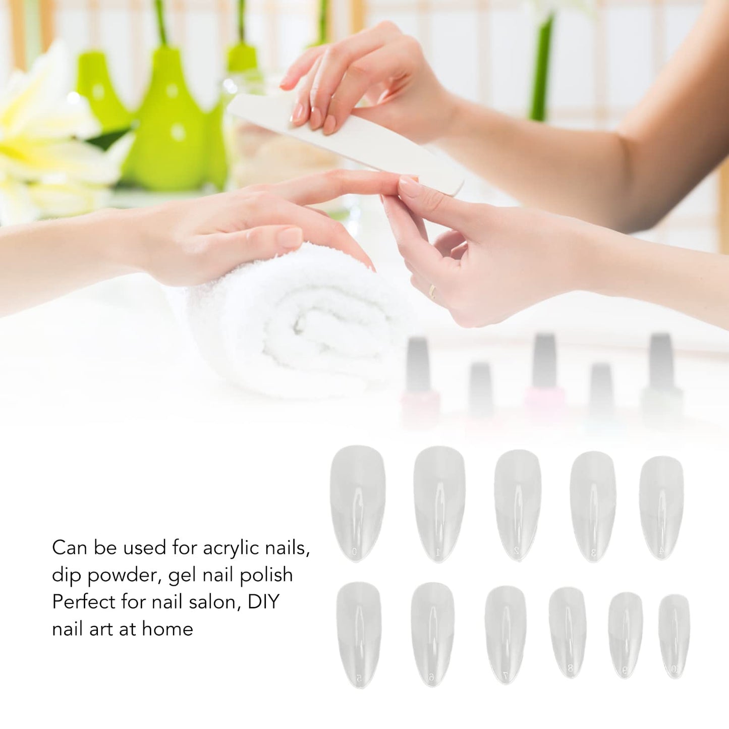 Long Clear Nail Tips, Clear Press on Nails Ultra Thin Full Cover Fake Nails Grinding Half Frosted False Nails for Press on Nail Extensions Home DIY Salon Wedding Dating Party(Almond)