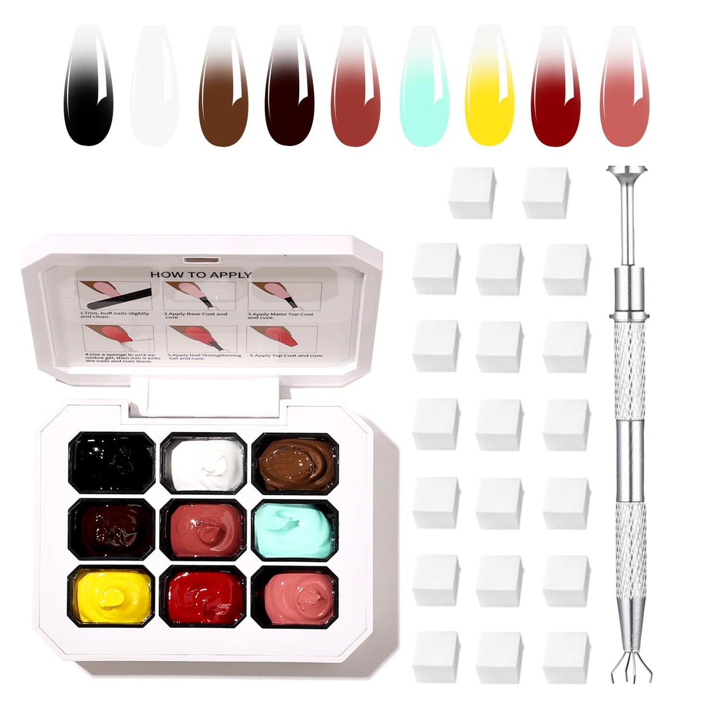 AOBOO Ombre Gel Nail Polish Nail Sponges for Ombre 9 Series Colorful Blush Effect Pat Painting Gradient Blooming Gel for Ombre Nails Multistyle French Manicure Nail Art DIY Home (A13, 1)