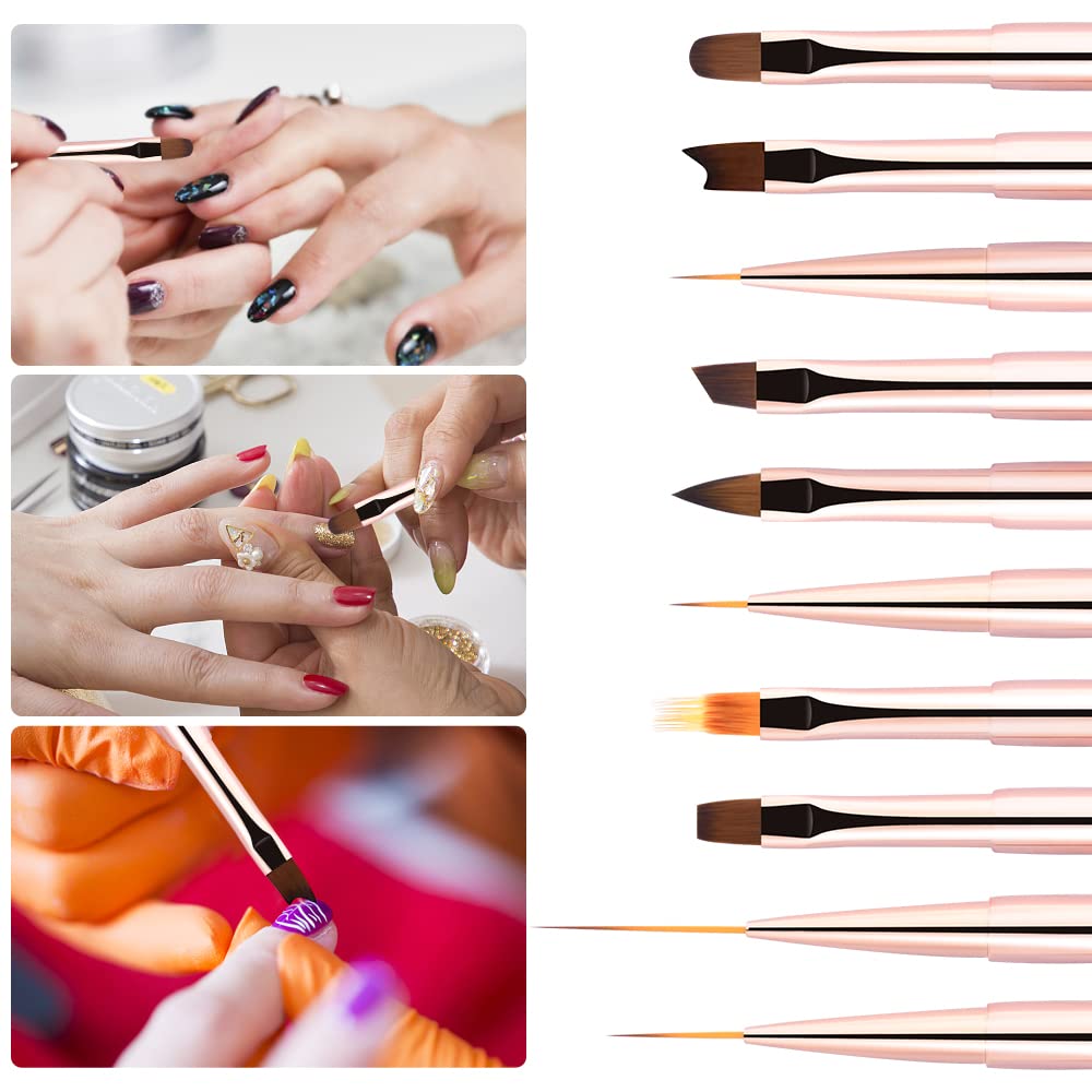 Nail Art Brushes Set Double-Ended Nail Art Tools with Nail Extension Gel Brush, Builder Gel Brush, Nail Art Liner Brush and 3D Nail Art Decorations Brush for Salon at Home DIY Manicure Set of 5Pcs