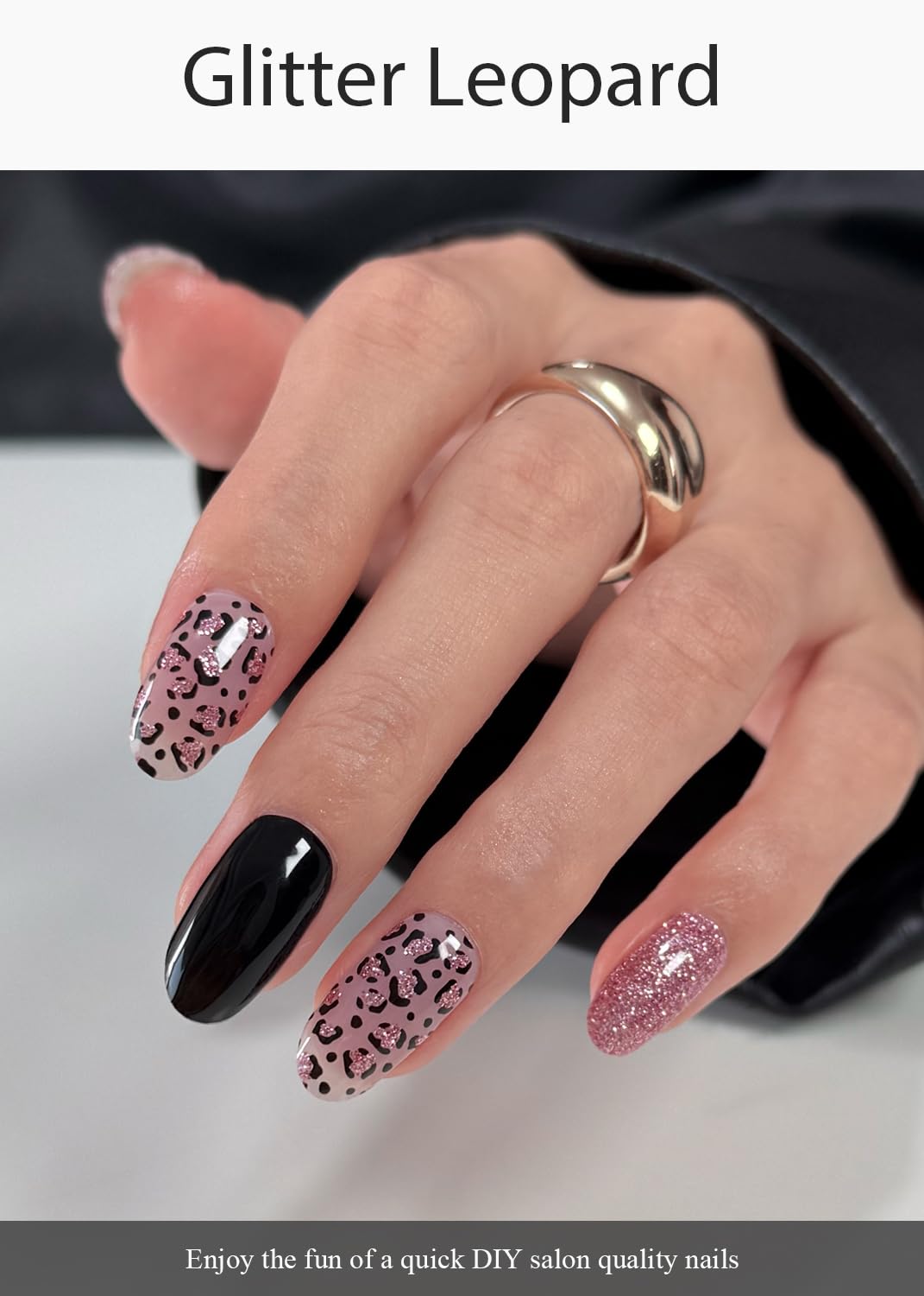 AutyaMee Semi Cured Gel Nail Strips (Glitter Leopard), Purple, 20 Pcs Gel Nail Wraps, Stickers, Salon Quality, Long Lasting, Works with Any UV Lamps