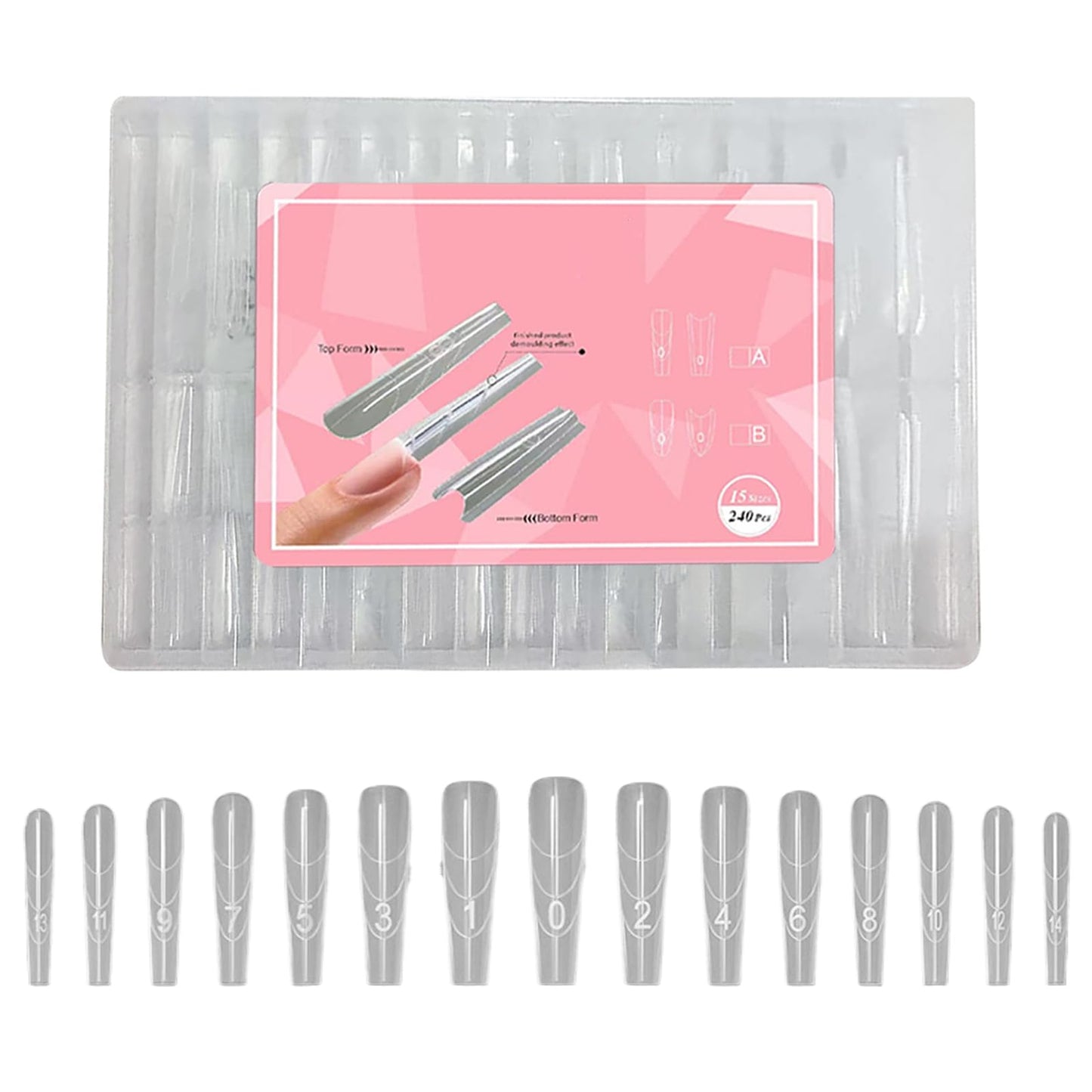 240 Pieces Sandwich Dual Nail Forms - Long Coffin/Almond Round, Quick Nails Extensions with Guide Lines,for Poly Gel and Builder Nail Gel, Reusable for Salon, DIY Nail Art (Transparent Long Coffin)