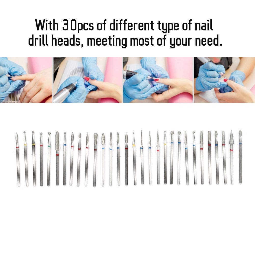 Russian Manicure Drill Bits, 30Pcs/Set Grinding Head Burr Set, Drill Bits Manicure Pedicure Tools Polishing Buffing for Polishing Buffing Bits[A]