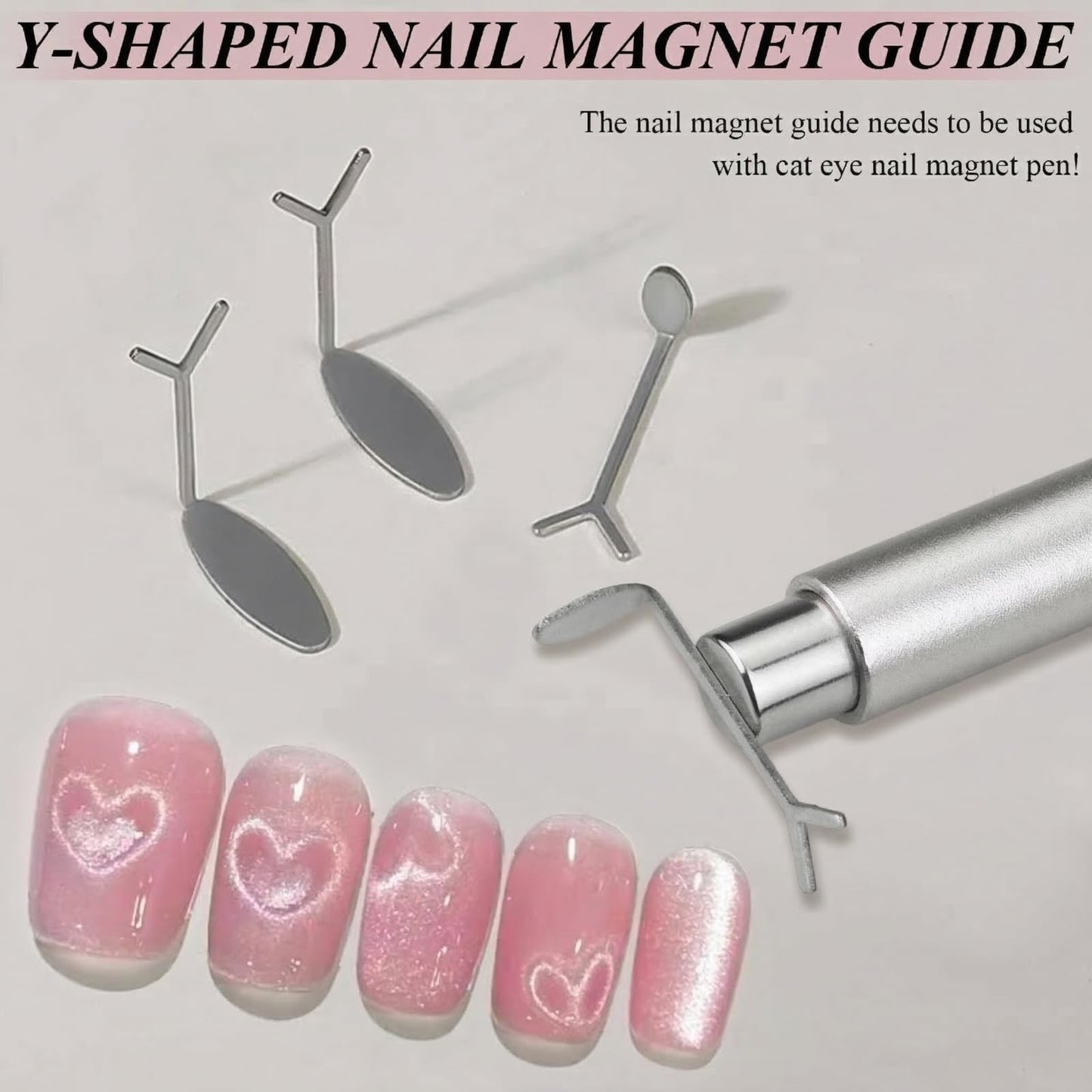 Plman Cat Eye Magnet Set - Nail Magnet for Cat Eye Gel Nail Polish, Professional Nail Salon Tool for Beginners & DIY at Home (Double-Head Set-Silver)