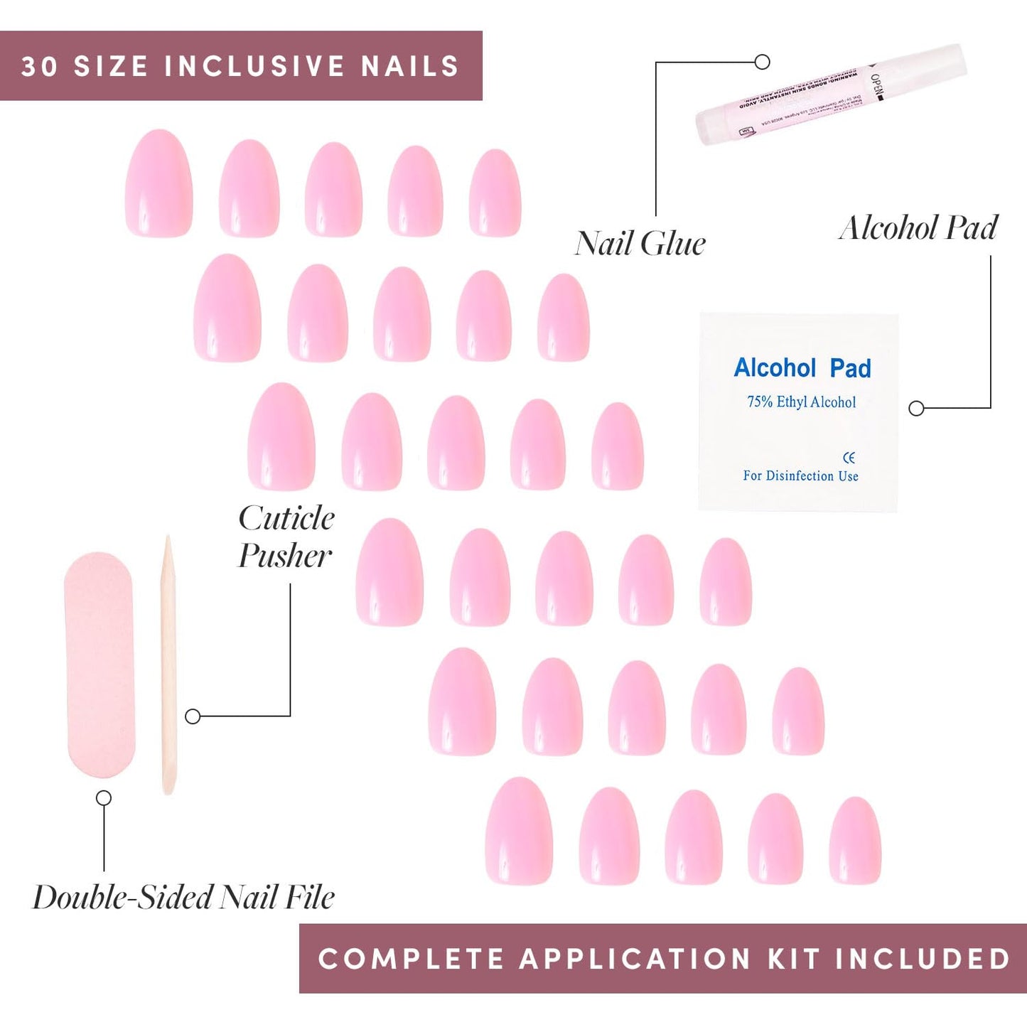 Glamnetic Press-On Nails Bundle - Ash Gray & Think Pink | Opaque Muted Smoke Gray Short Almond False Nails | Light Pastel Pink Short Oval Fake Nails | Reusable, Salon-Quality Nail Kits