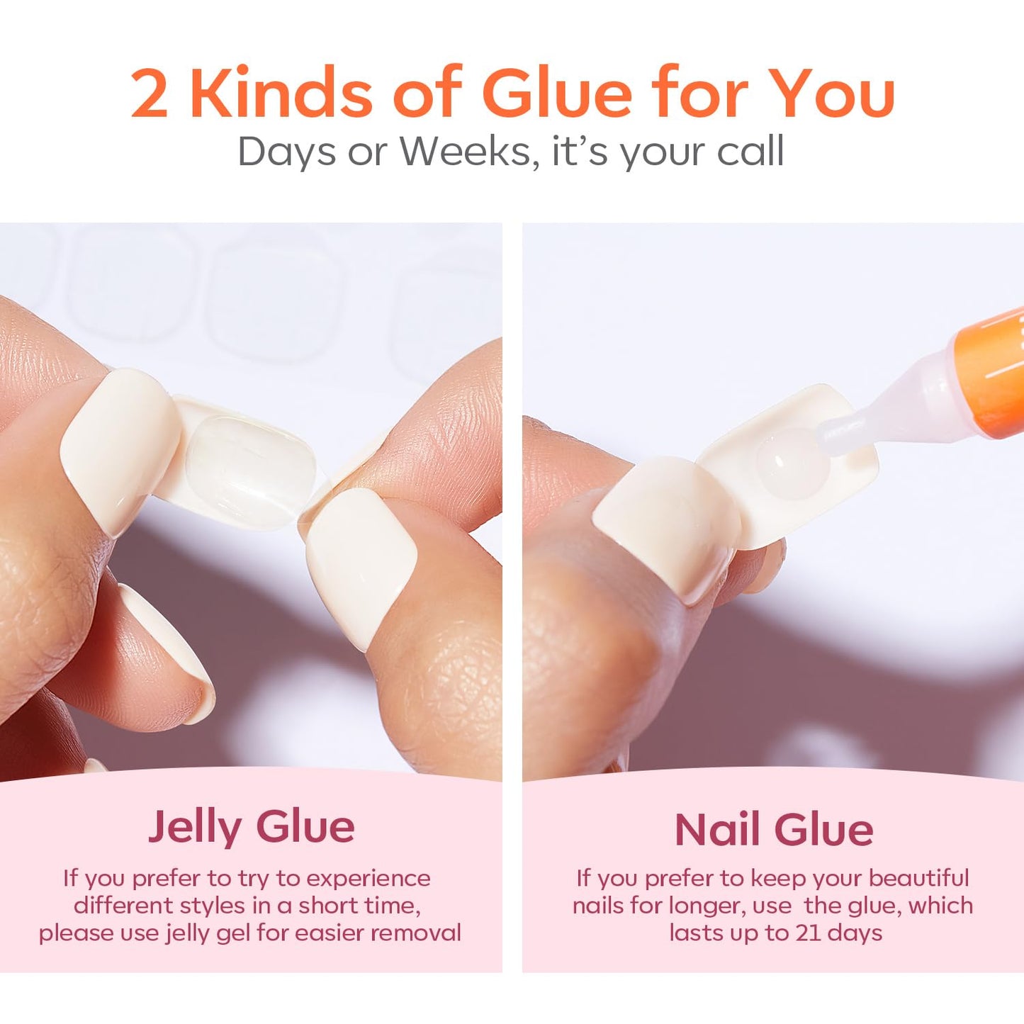 Modelones French Tip Press on Nails Short, Square Fake Nails, Reusable Nail Kit with Nail Glue Adhesive Tabs Mini Nail File, Nails Press Ons 32Pcs 16Sizes, Women Girl Gift, Golden Nude, Spring