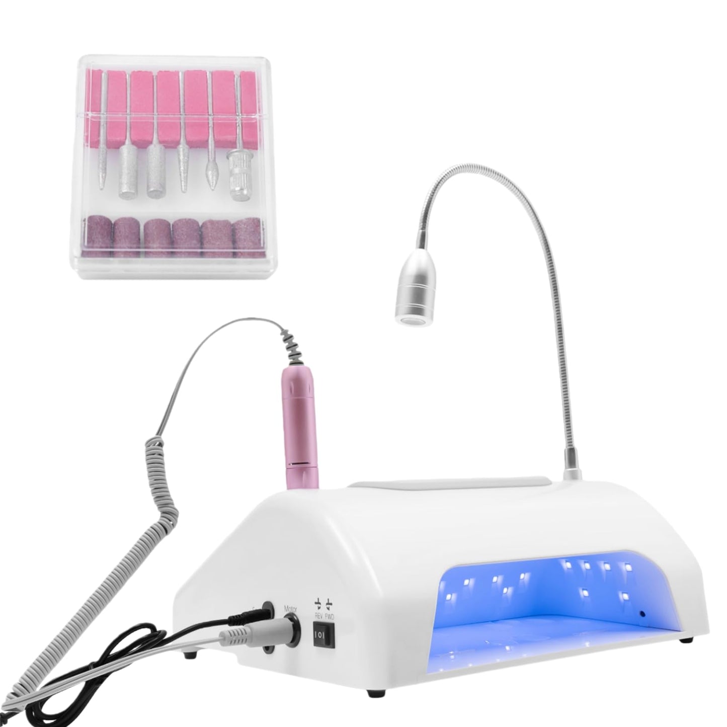 WINNIESHOP 5 in 1 Nail Lamp 30,000 RPM Electric Nail File with Nail Dust Collector, Grinding Head Suits , UV/LED Lamp & LED Desk Lamp Low Noise Professional Nail Drill Kit for Salon & Home (Style 1)