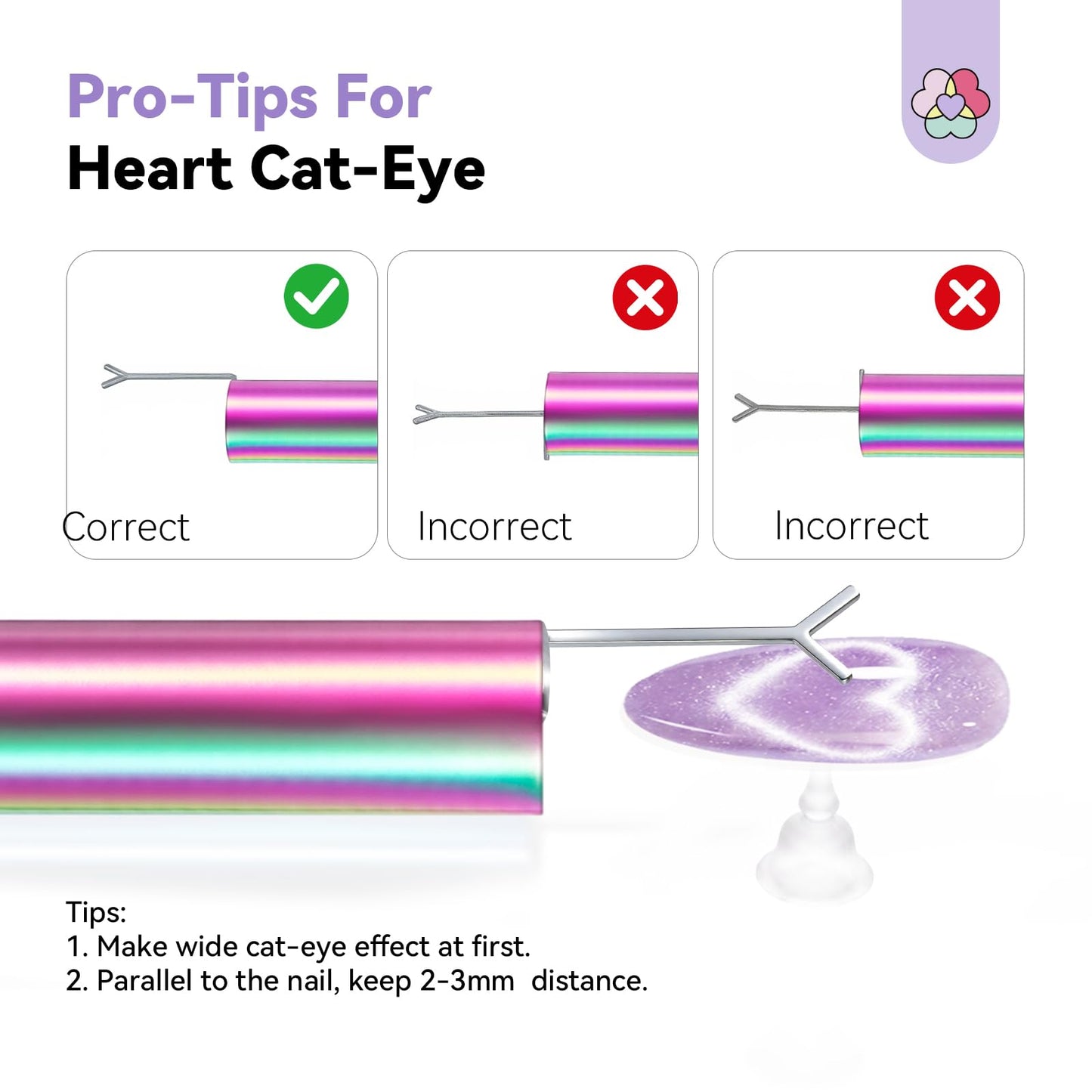 SAVILAND Ultra-Strong Cat Eye Magnet: 5X Stronger Holographic Cateye Nail Magnet with Heart-Shaped Magnets Sturdy Dual-Ended Nail Magnetic for Cat Eye Gel Polish Nail Art DIY Home Salon