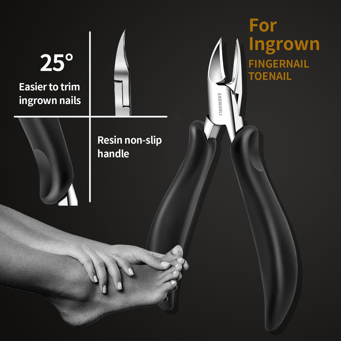 EBEWANLI Thick Toenail Clippers for Seniors Thick Toenails or Ingrown Nails, Curved Blade Heavy Duty Toenail Clippers Cutter, Sharp Nail Nippers Cuticle Trimmer, Large Toe Nail Clippers for Men, Women