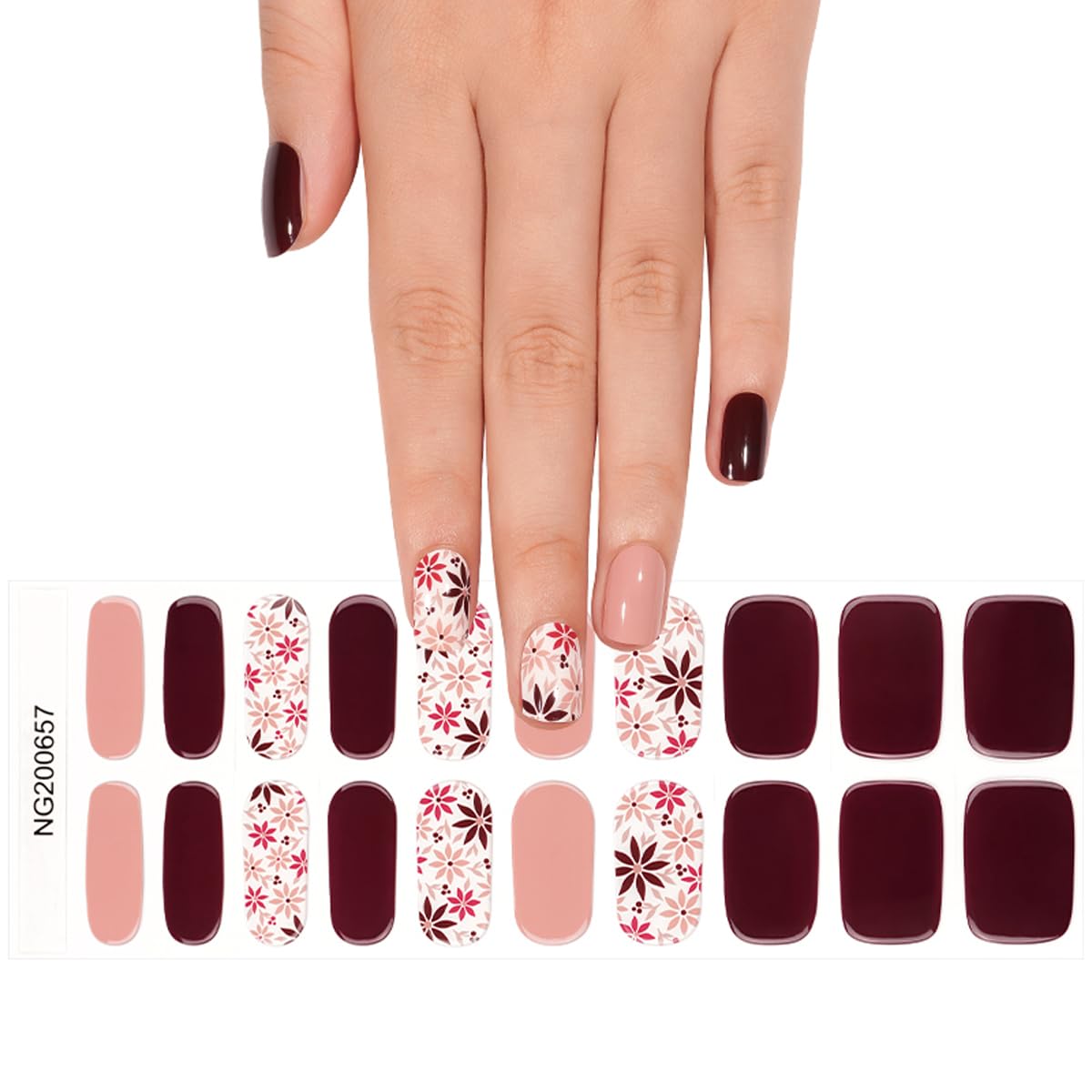 Brown Semi Cured Gel Nail Strips,Gel Nail Stickers with UV/Led Lamp Required,Salon-Quality, Long Lasting, Easy to Apply & Remove,Fall Winter Flower Manicure for Women