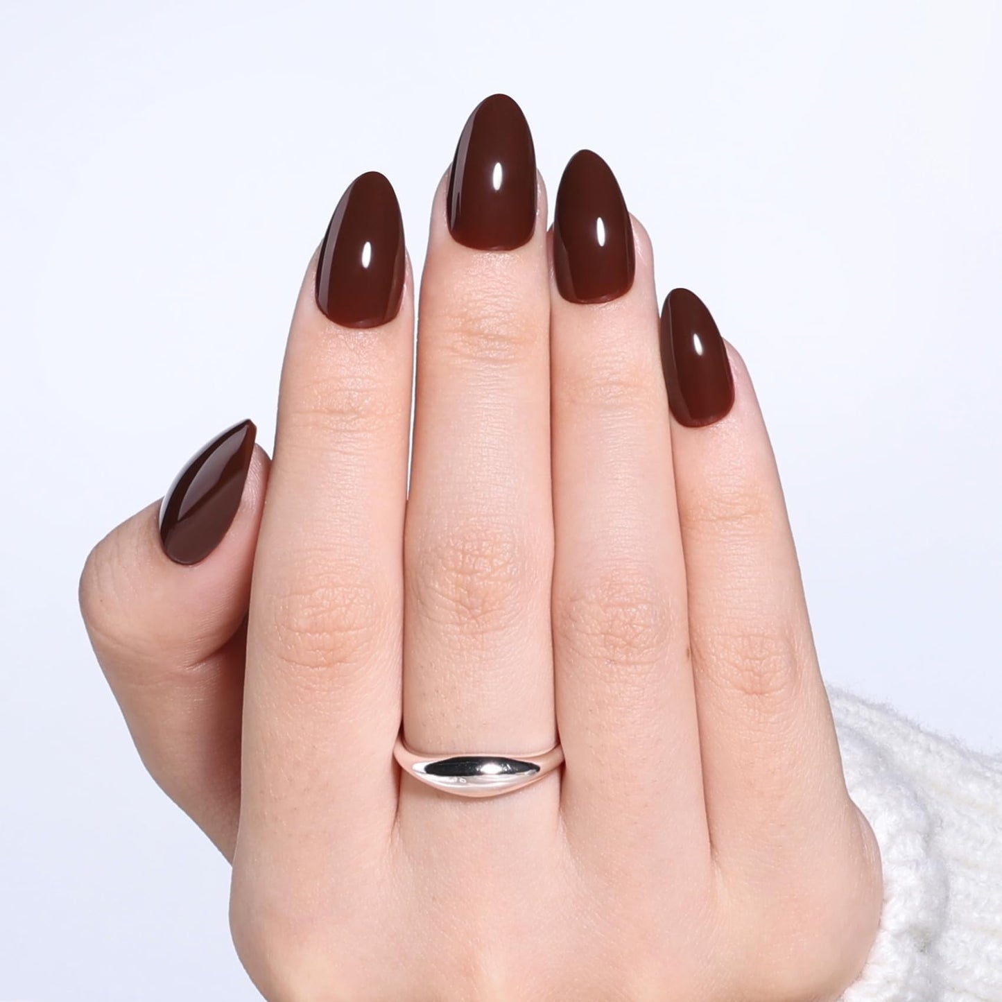 Brown Press On Nails Almond - Short Almond Fake Nails with Nail Glue, Dark Brown Press On Nails Reusable Stick On Nails in 16 Sizes 32 Nail Kit for Women & Girls | Salon Quality