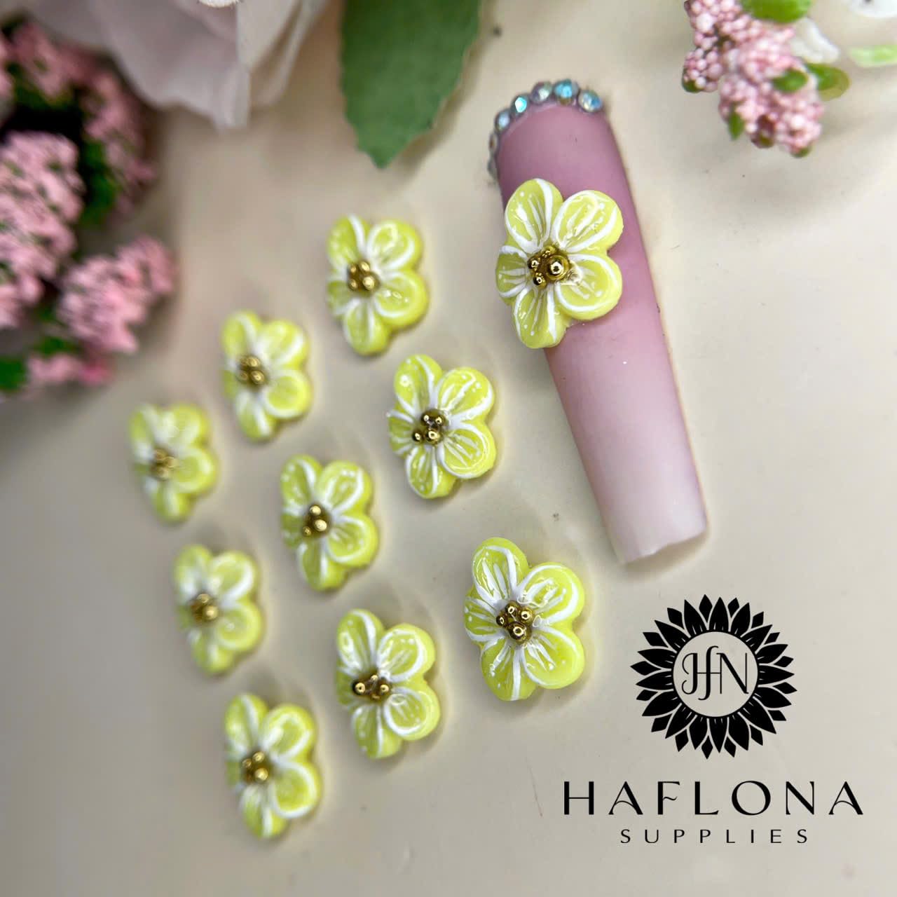 Set 6Pcs 3D Neol Glow Flowers Nails Charms Handmade by Gel, Design For Medium & Long Nail 3D Flower For Nail Art Floral Salon Decor For Women Girls (Neol Glow Apricot-Large 6Pcs)