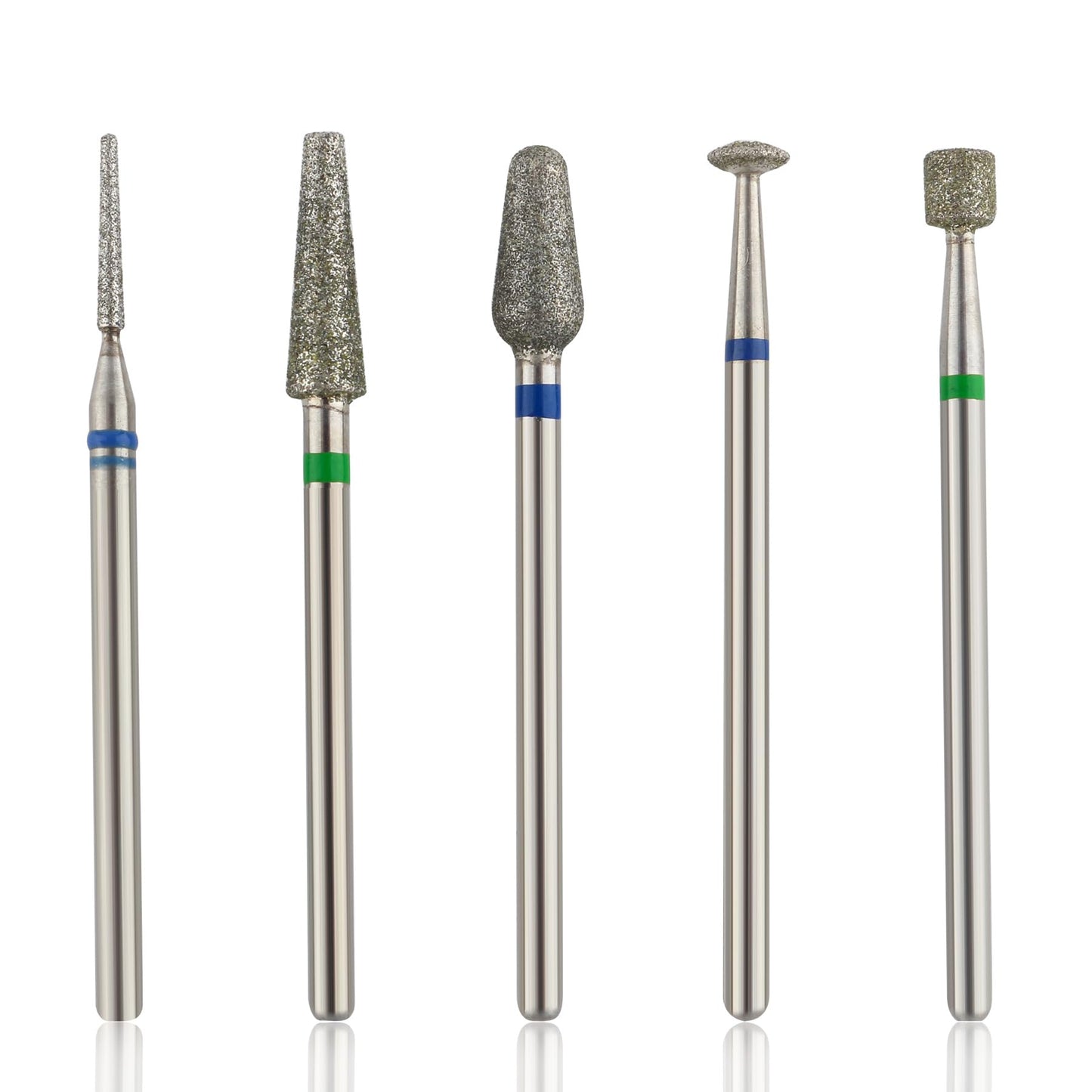 QUNZHAO 5Pcs Diamond Nail Drill Bits Sets Emery tool, 3/32'' Professional Drill Machine Accessories for Under Nail Dead Skin Cleaning(Green 02 set)