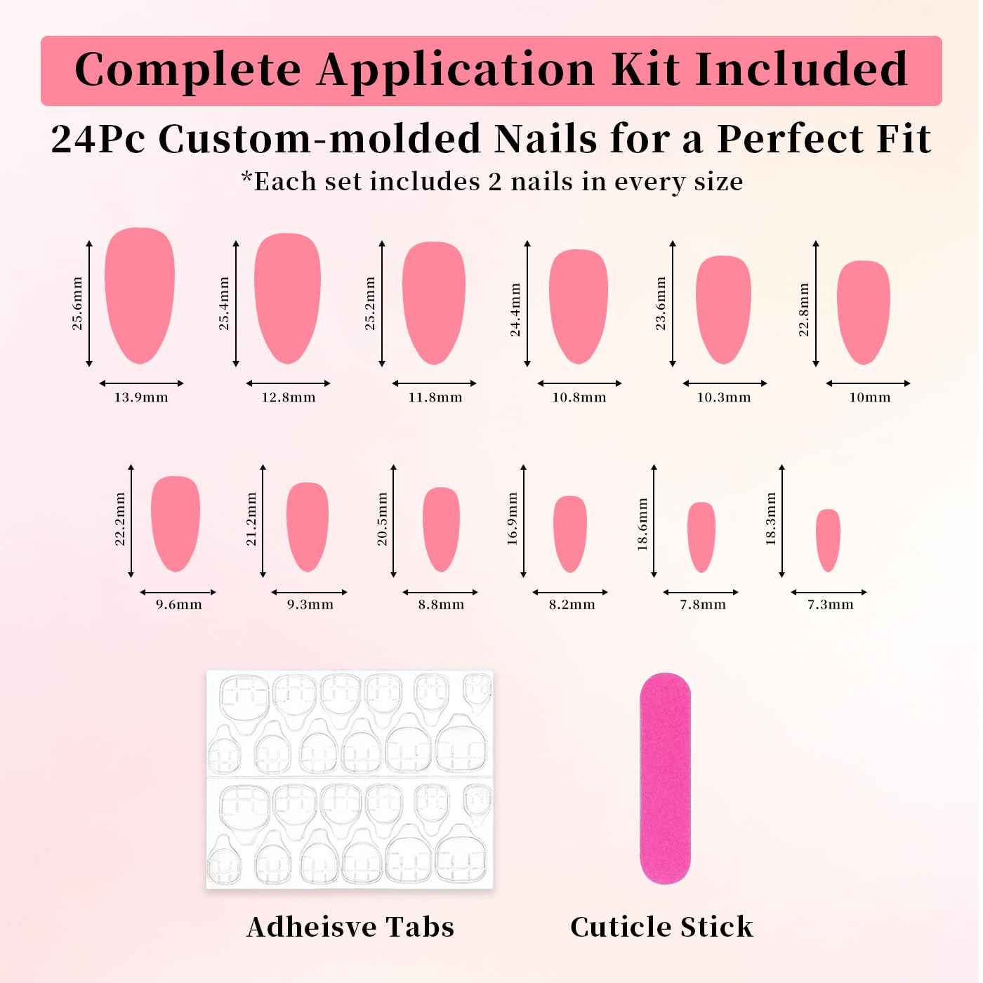 Goolich Nude Pink Press On Nails Medium Almond,Y2k Butterfly French Tip Nails Press ons Set with Adhesive Tabs, 24 Pcs 12 Size Reusable Full Cover Glue on Nails for Women