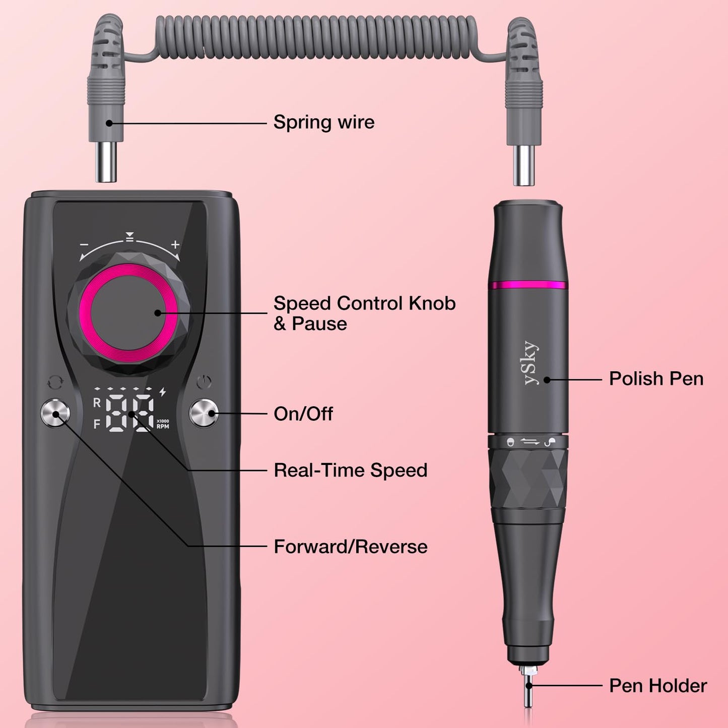 Professional Nail Drill Electric File 45000RPM,Nail File Drill for Acrylic Gel Nails,Cordless Rechargeable Nail Drill Kit,Salon-Grade Efile Nail Machine,Adjustable Speed Efile for Nails(Dark Grey)
