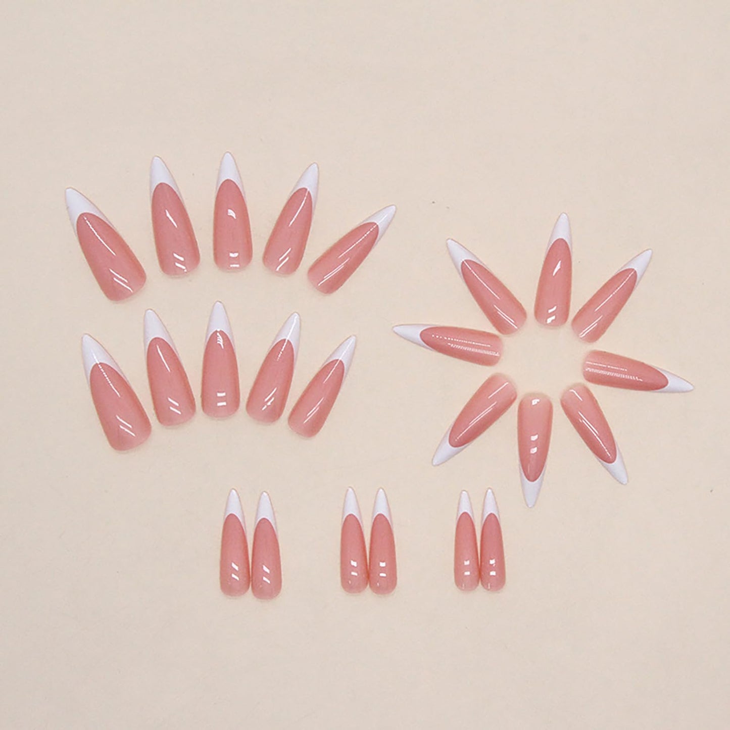 French Tip Press on Nails Long Almond Fake Nails Nude Pink White Nails Press ons Acrylic Nails False Glossy Full Cover Artificial Stick on Nails for Women Girls 24 Pcs