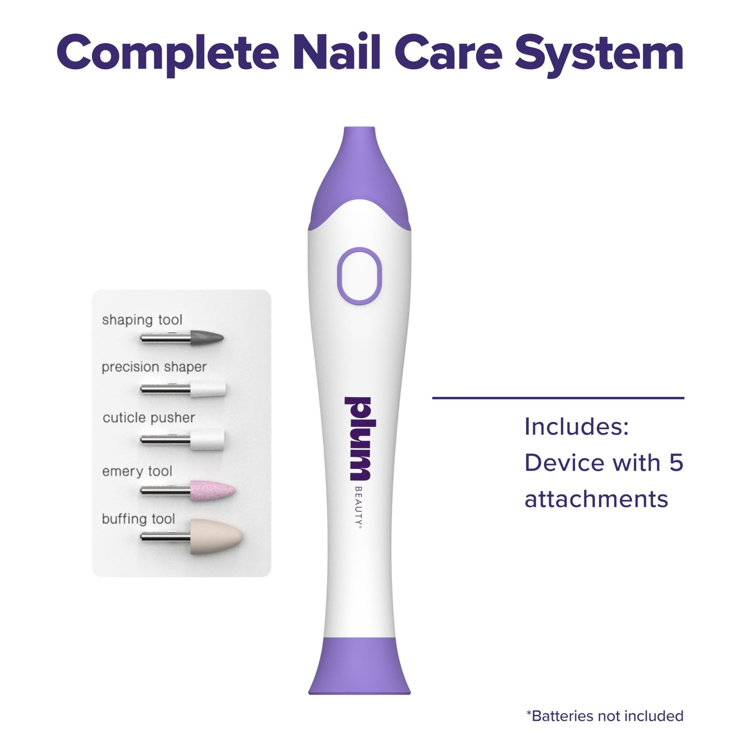 Plum Beauty Complete Nail Care System – 5-in-1 Professional Electric Manicure & Pedicure Kit with Interchangeable Attachments for Shaping, Buffing, and Cuticle Care