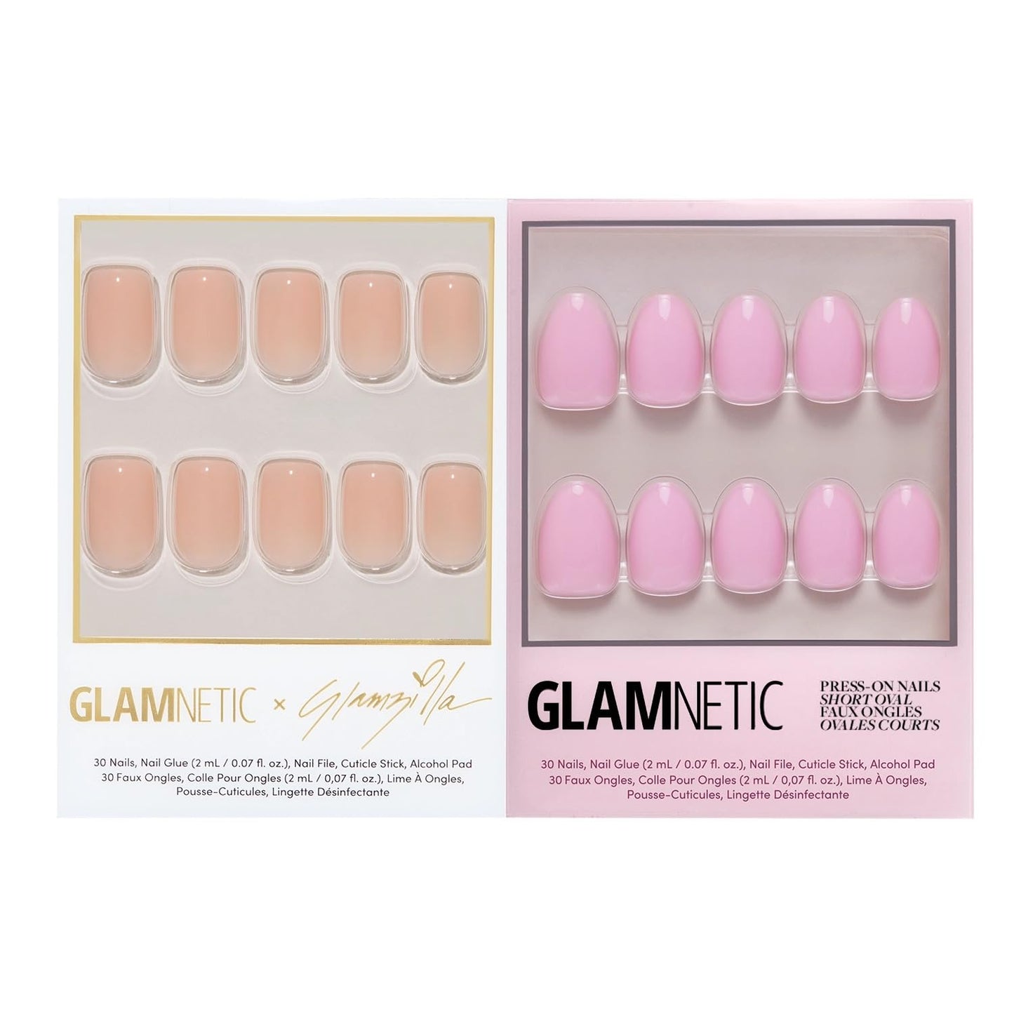 Glamnetic x GLAMZILLA Press-On Nails Bundle - FOR THE "IT" GIRLS & NAIL | Short Squoval Fake Nails, Semi-Transparent Nude | Light Pastel Pink Short Oval Fake Nails | Durable, Salon-Quality Nail Kits