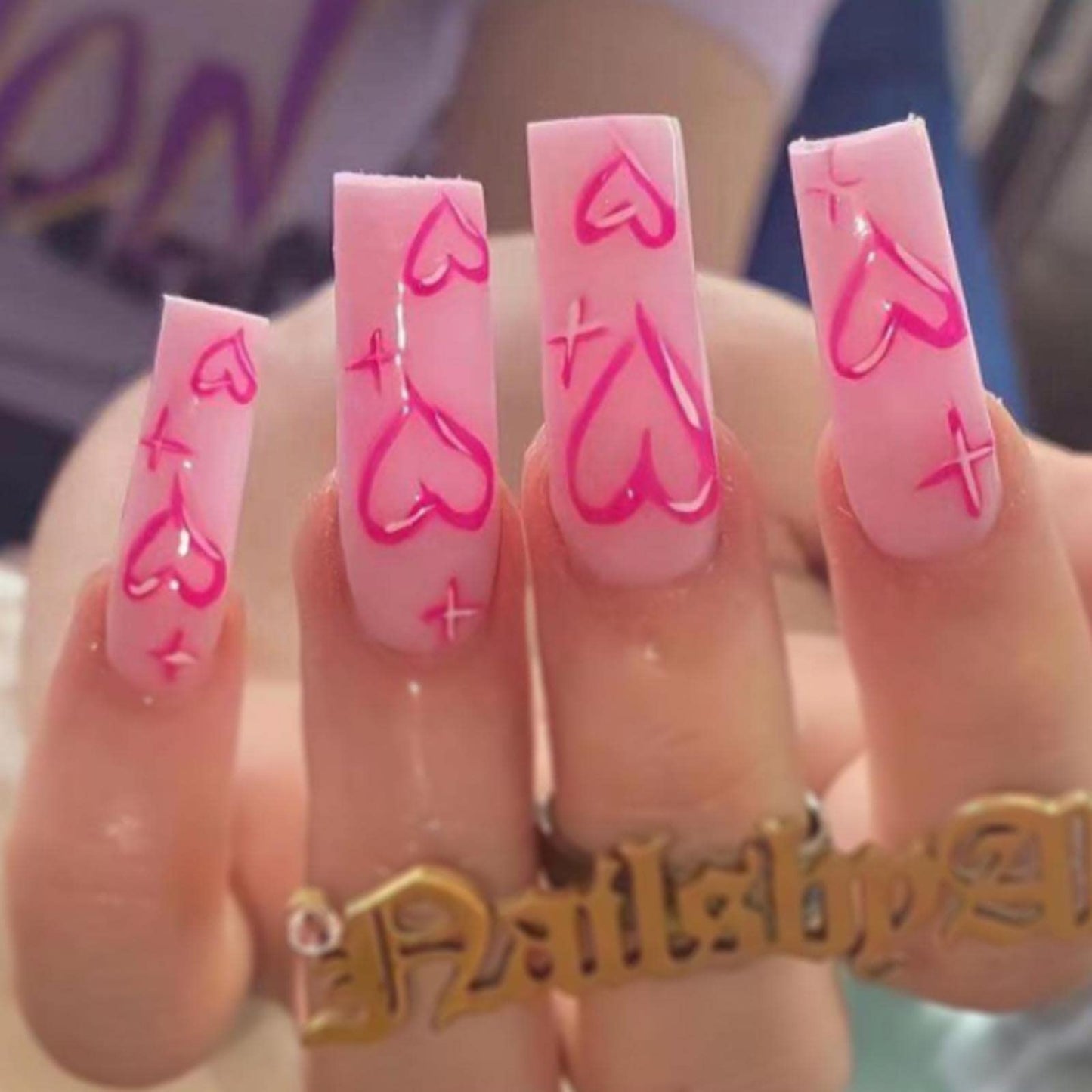 DANMANR Long Press on Nails Square French Fake Nails Full Cover Nude Acrylic False Nails for Women and Girls 24PCS (Pink Coffin)