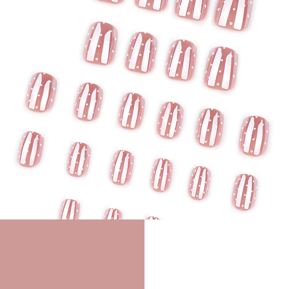 LINMEIZAI Press on Nails Short Square Spring Aurora Glossy Acrylic Fake Nails Press ons Glue on False Nails for Women Reusable Cute Manicure Set White Polka Dots Stick on Nails French Tip 24Pcs