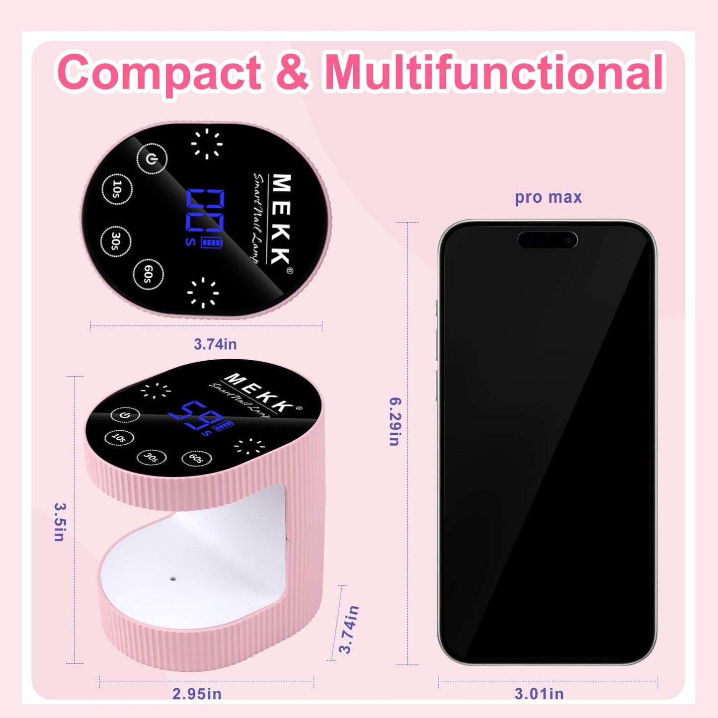 MEKK Cordless Mini UV Light for Gel Nails - 24W Rechargeable Mini UV LED Nail Lamp with Touch Control & Auto Sensor,Small Flash Cure Lamp,4 Timers,Portable Nail Light for Tavel & Home Use-Light Pink