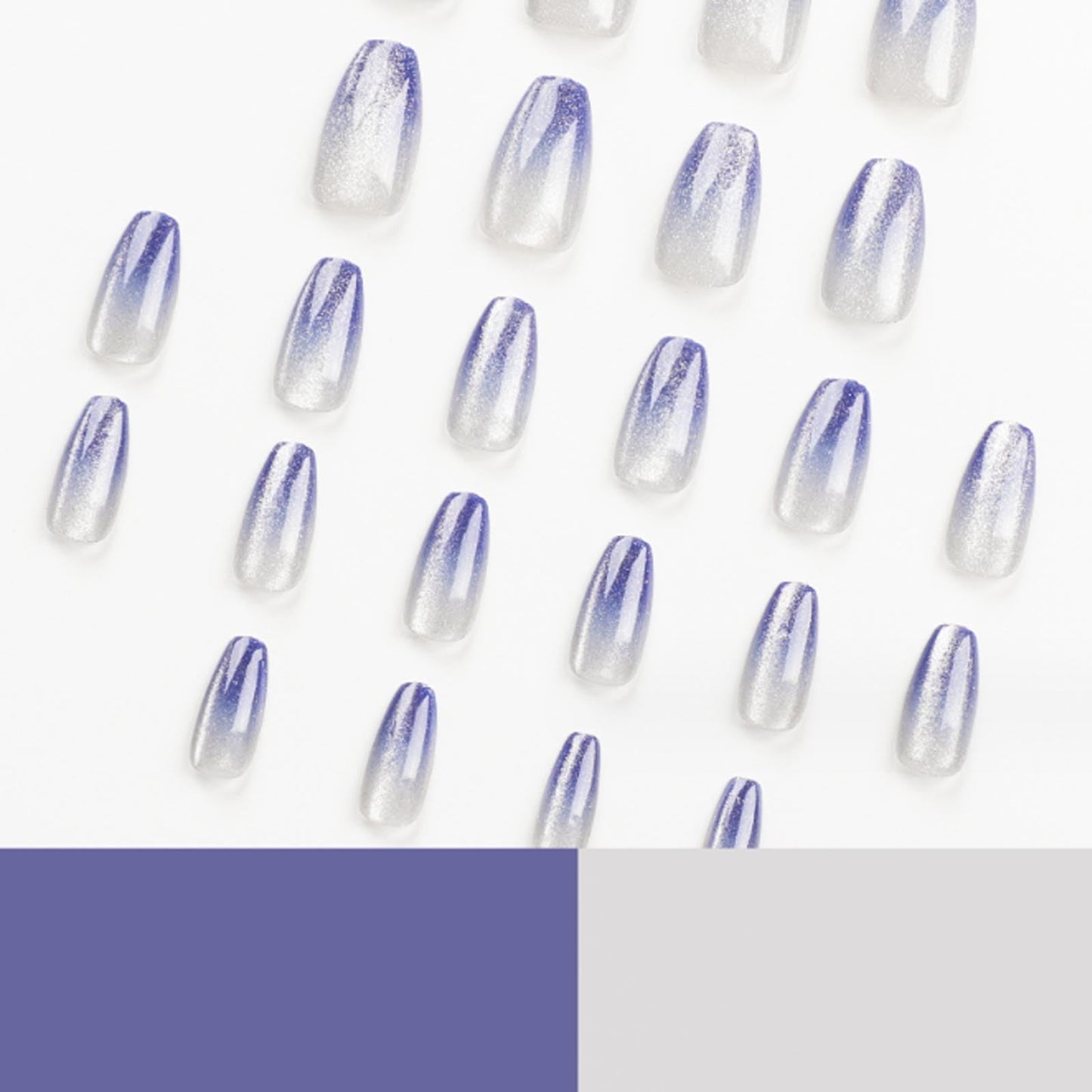 Hkanlre Bling Coffin Press on Nails Fake Nails Tips Full Cover Medium False Gradient Nails for Women and Girls 24PCS (Blue gradient bling)