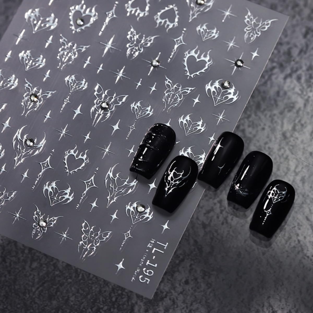 5D Embossed Nail Sticker Sliver Butterfly Star Heart Nail Art Sticker Self Adhesive Nail Decals Bling Rhinestones Nail Art for Women Manicure Supplies Nails Art Decorations