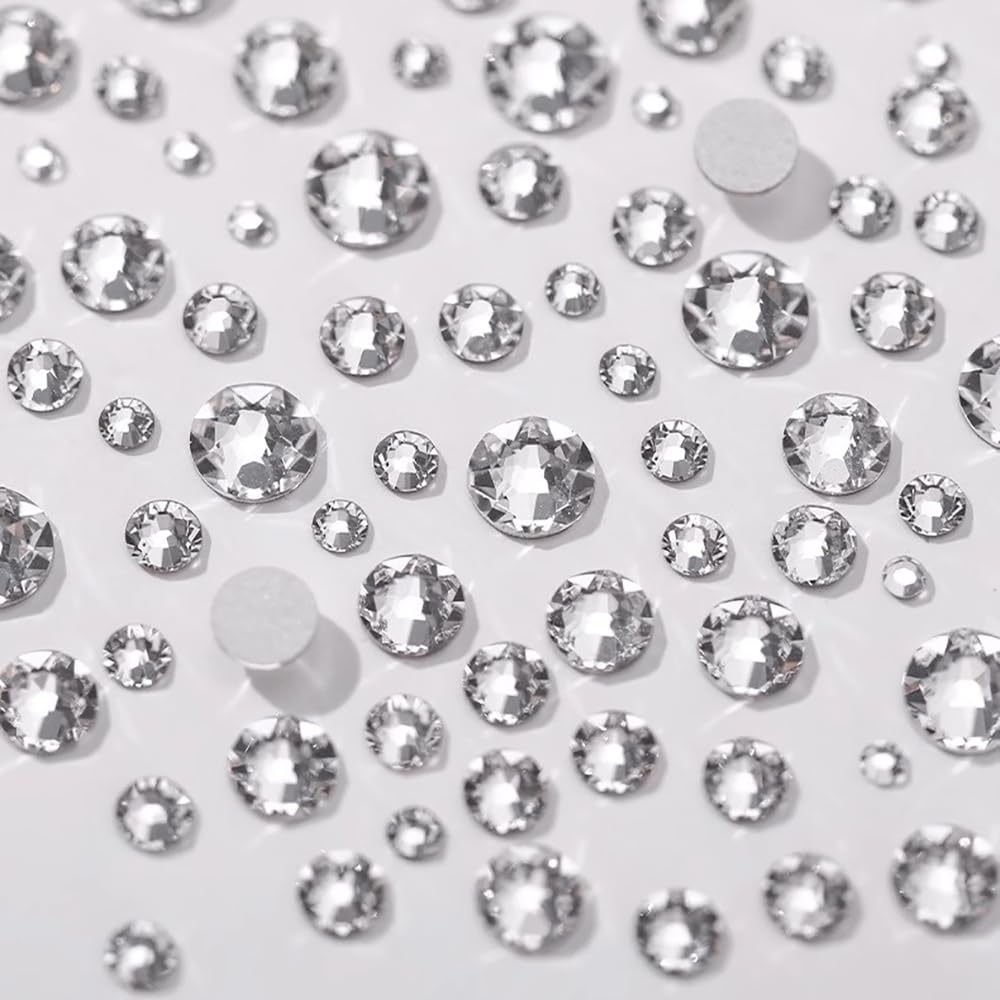 Flatback Rhinestones Nail Gems with Pickup Pencil and Tweezers, Silver Clear &Transparent AB Crystals Nail Charms Face gems, Glass Rhinestones for Nail Art Face Makeup and Manicure Decor