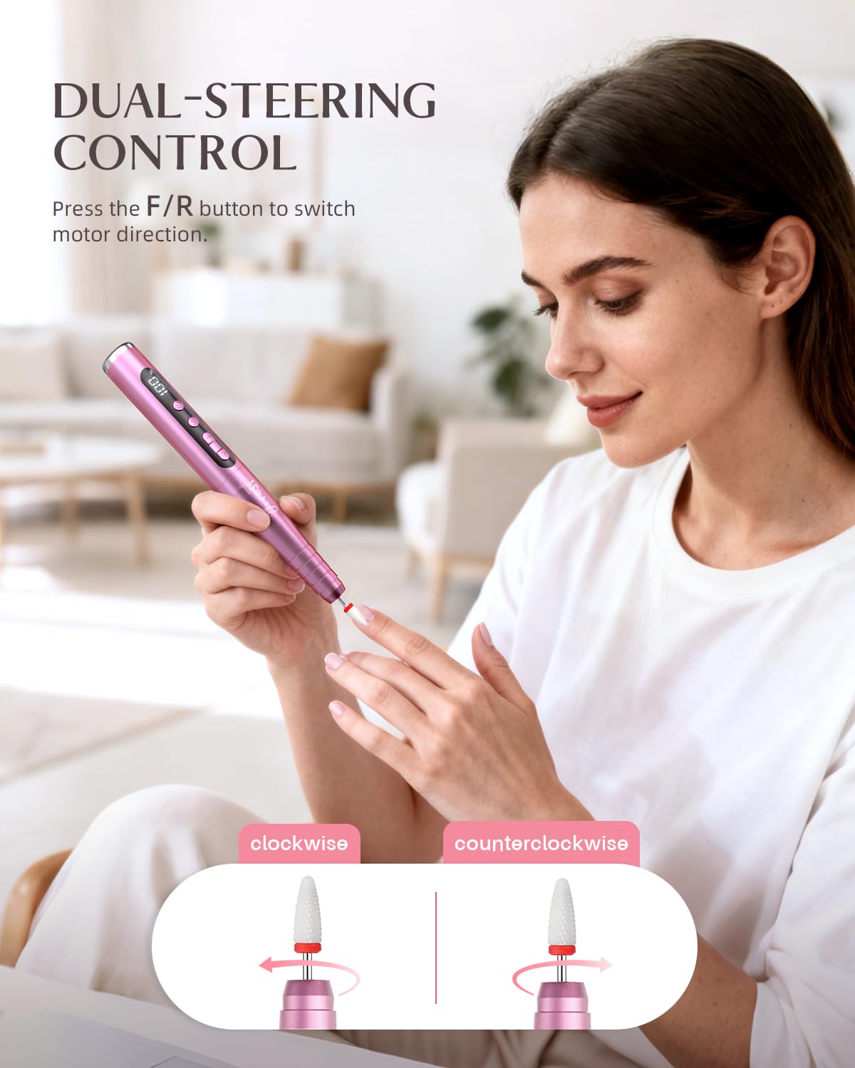 JOREST 13-in-1 Cordless Electric Nail Drill Kit with LED Display, 35,000 RPM 6-Speed Rechargeable Manicure Tool for Acrylic Gel Nails, Nail File with Bits & Sanding Bands, Gifts for Women, Rose Pink
