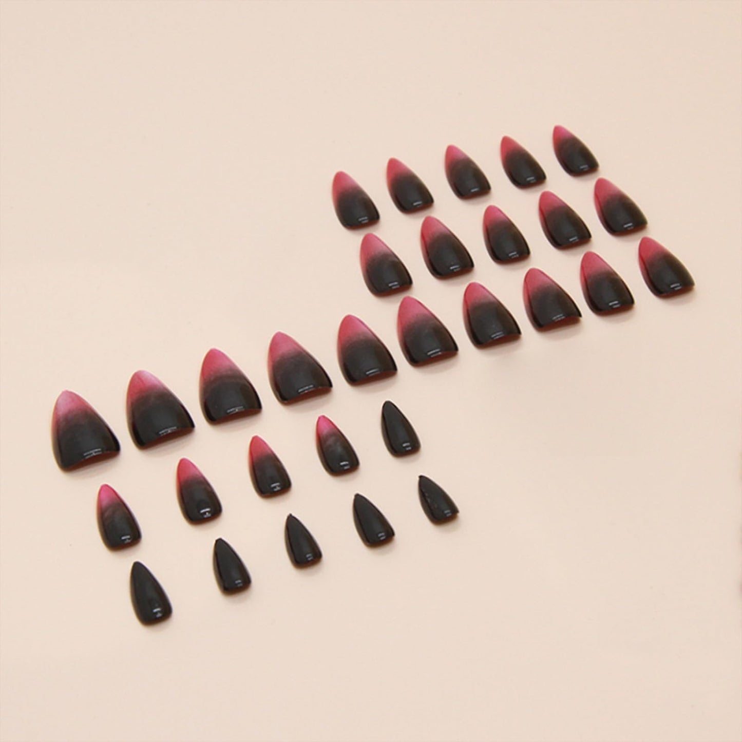 Red Press on Nails Almond Short Fake Nails with Designs Ombre Red Black False Nails Press ons Glossy Full Cover Acrylic Glue on Nails Cute Artificial Stick on Nail for Women Manicure 24Pcs