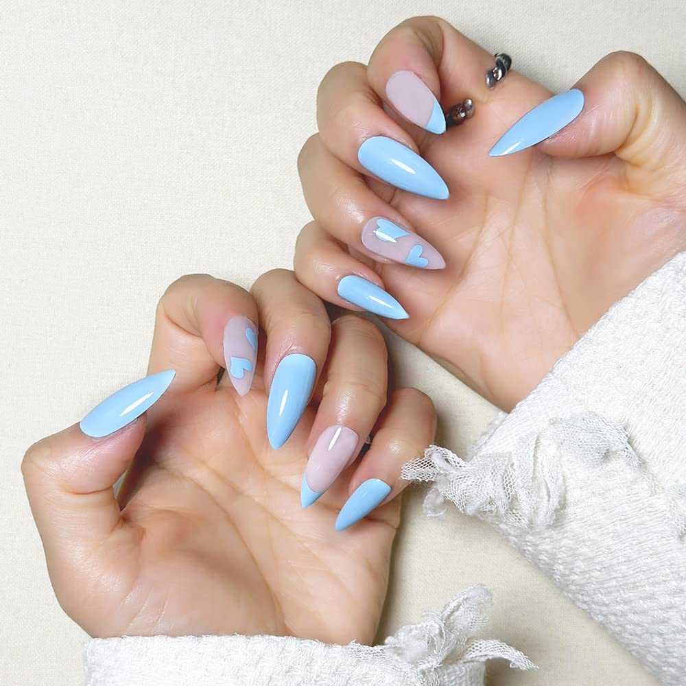 24 Pcs Press on Nails Medium,Lucoffeoi Almond Fake Nails with Nail Glue Almond and Square on Nails Set with Adhesive Tabs File Nails Tips for Women Girls Kids