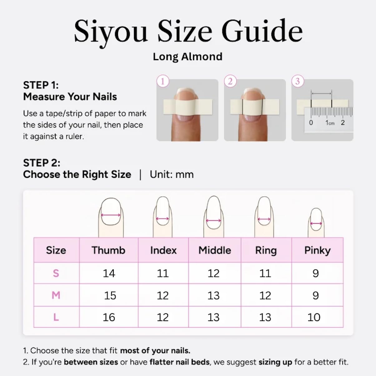 SIYOU Beauty | Shooting Star Sky | Pink Glitter Long Almond Press On Nails for Women (Small) - Reusable, Salon-Quality Fake Nails (10pc)
