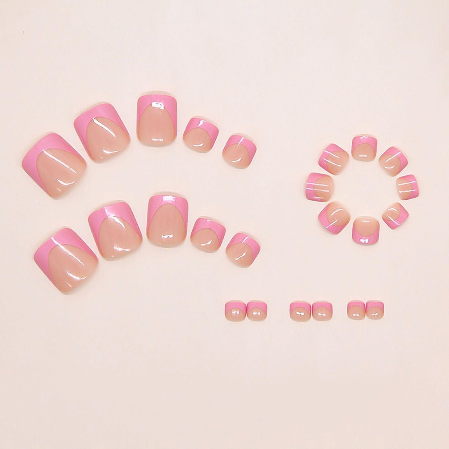 RUOKEXIN Short Press on Toenails Pink French Tip Fake Toenails with Designs Square Toe Nail Press ons Sparkly Artificial Nails for Women 24Pcs