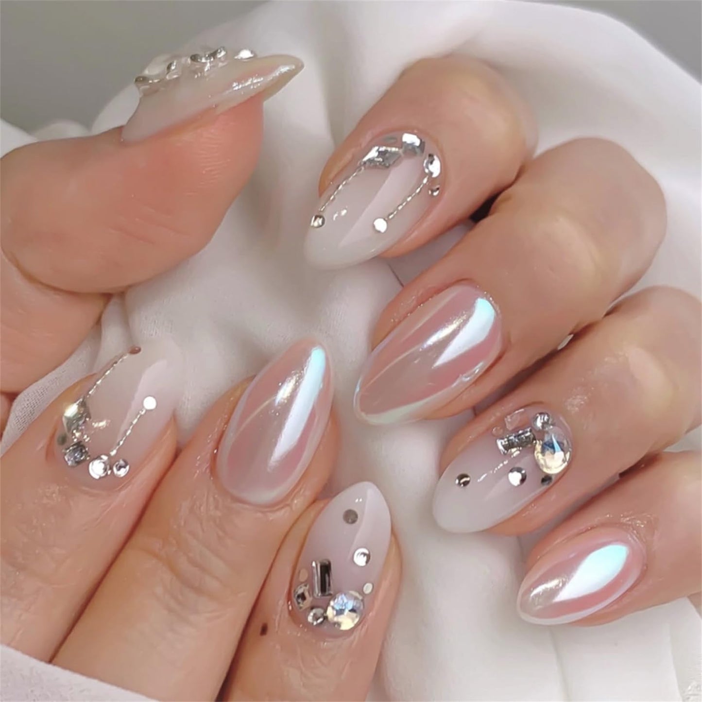 Press On Nails, French Tip Short Pointed Almond Fake Nails with UV Finish, 12 Sizes Quality False Nails, 24Pcs Reusable Press-On Manicure Set with Nail Glue for Women Pattern #07