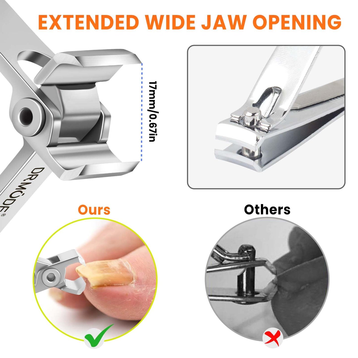Straight Nail Clippers for Thick Nails, Heavy Duty Large Toenail Clippers for Seniors with 17mm Wide Jaw Opening, Ultra Sharp Stainless Steel Toe Nail Clippers Cutter for Men with File