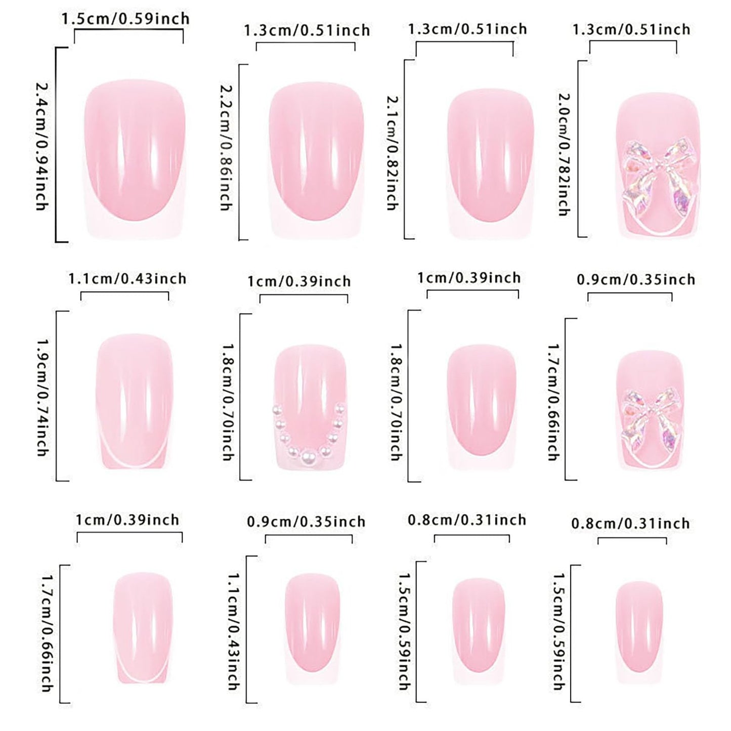 FIEONCIY Press on Nails Square Short Length Glossy Full Cover Acrylic Short Square Shaped False Nails with French Designs Artificial Fake Nails Glue Stick ons Fingernails for Women Girls(W2445)