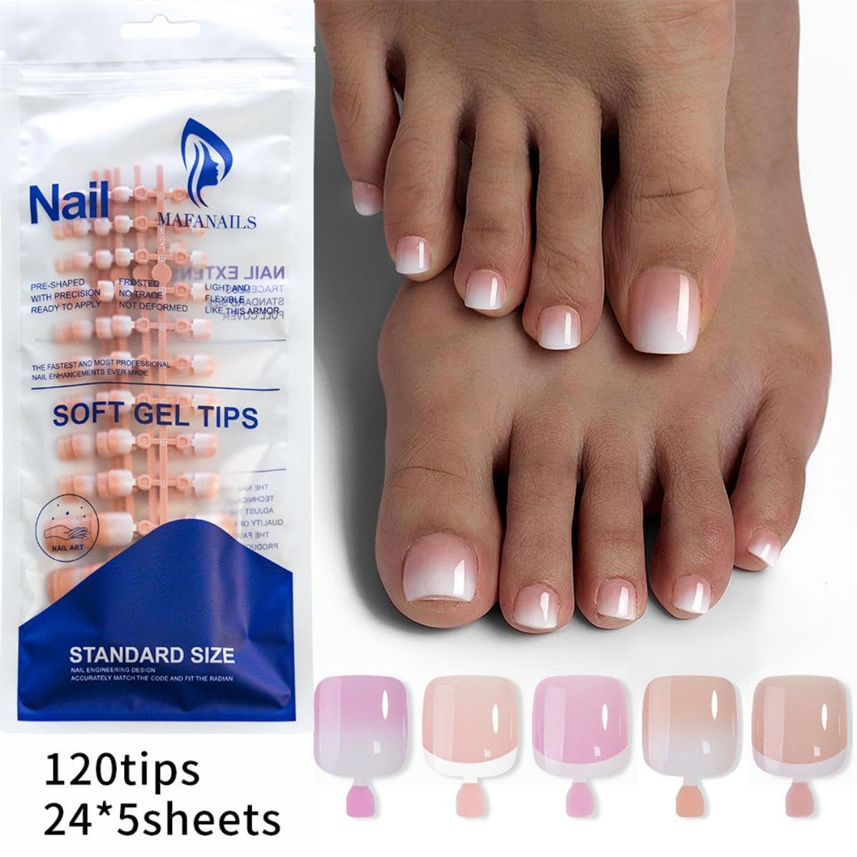 120Pcs Toe Nail Tips - Maigitur Short Gradient Toenail Press Ons,Brown White Ombre Soft Gel Toe Nail Tips, Soak Off Press On Toenails Square Fake Toes for Women Girls Manicure No Glue Stickers 05…