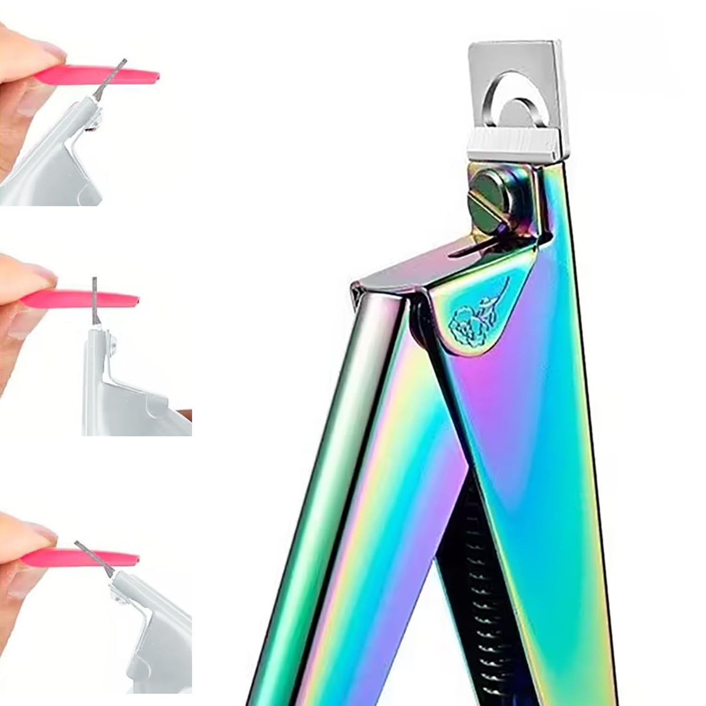 Iridescent Acrylic Nail Clipper with 20Pcs Magnets Set - Professional Stainless Steel False Nail Tip Cutter & Magnetic Nail Art Tool Kit for Manicure, Salon & DIY Nail Art